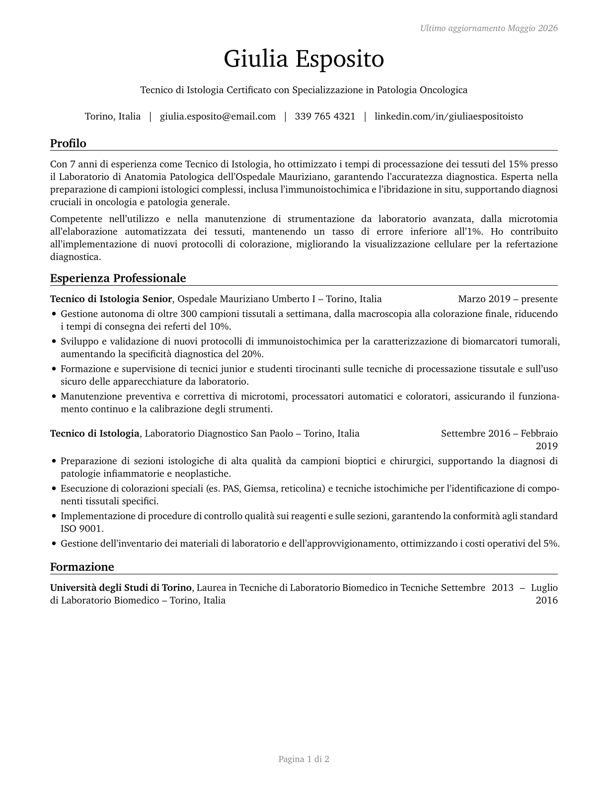 Histotechnologists CV in Italian — page 1