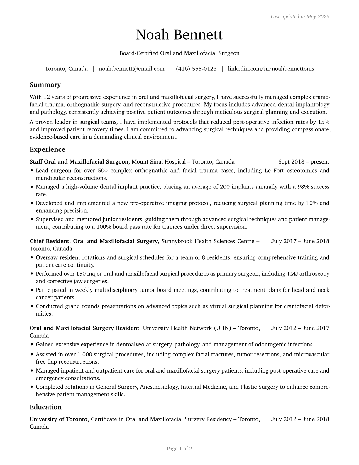 Oral and Maxillofacial Surgeons CV in English — page 1