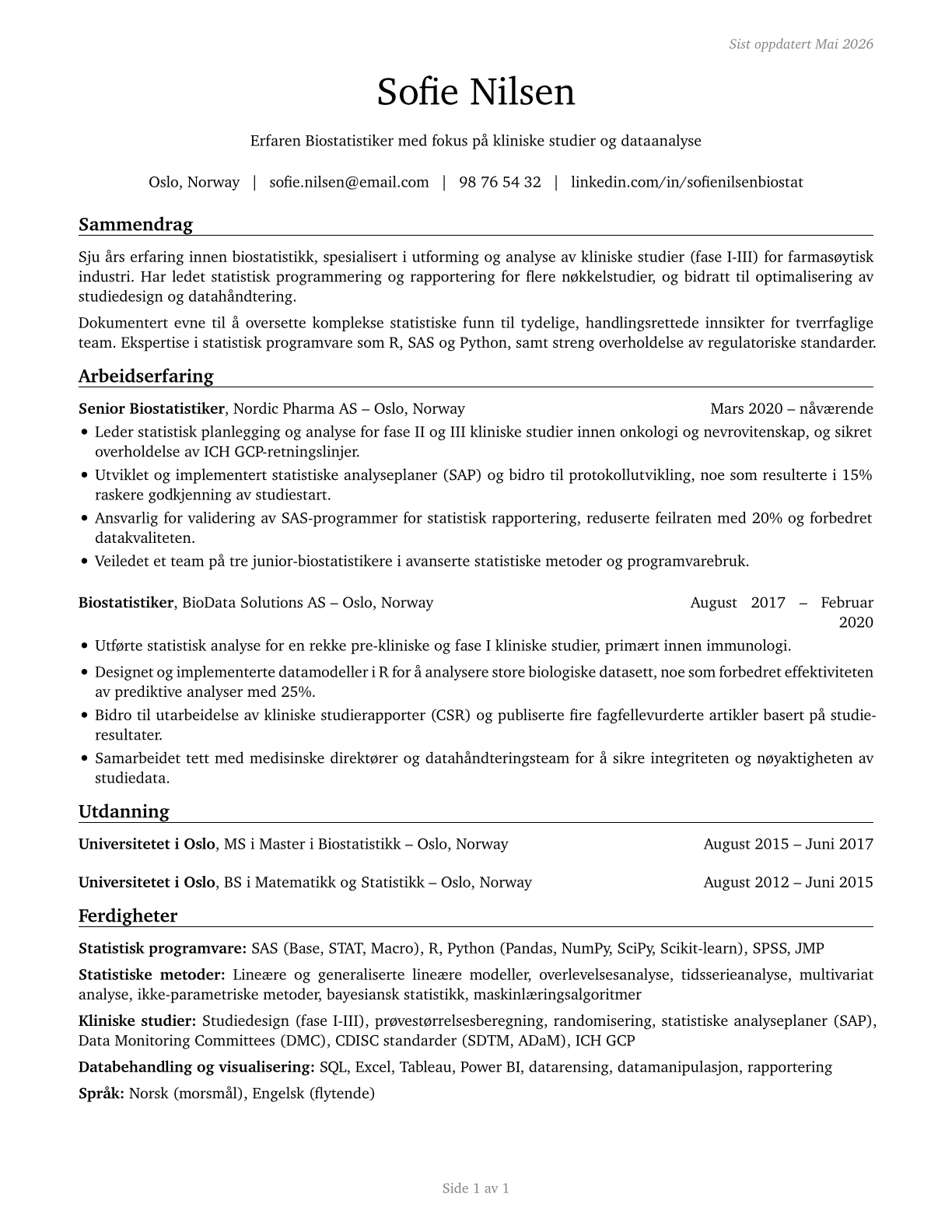 Biostatisticians CV in Norwegian_bokmal — page 1