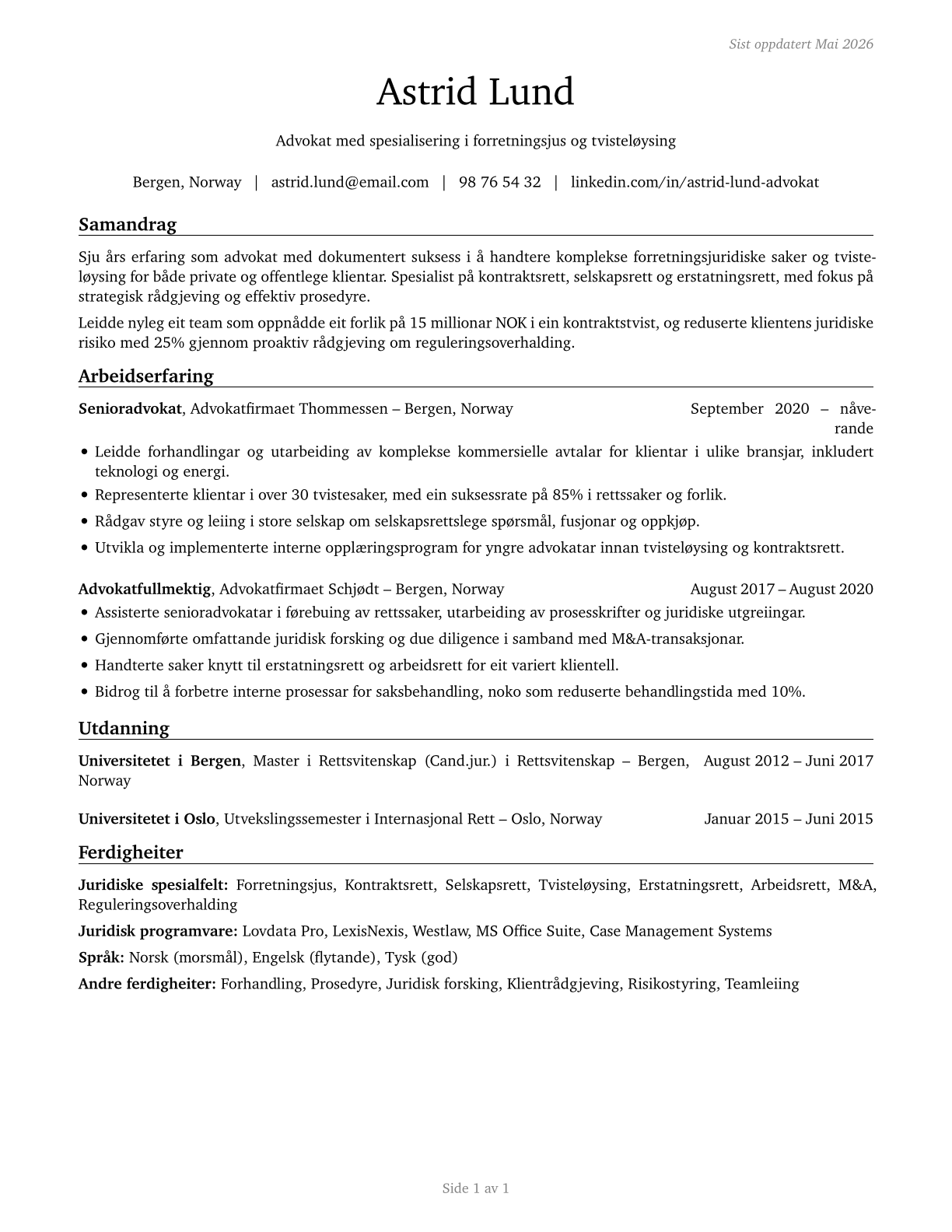 Lawyers CV in Norwegian_nynorsk — page 1