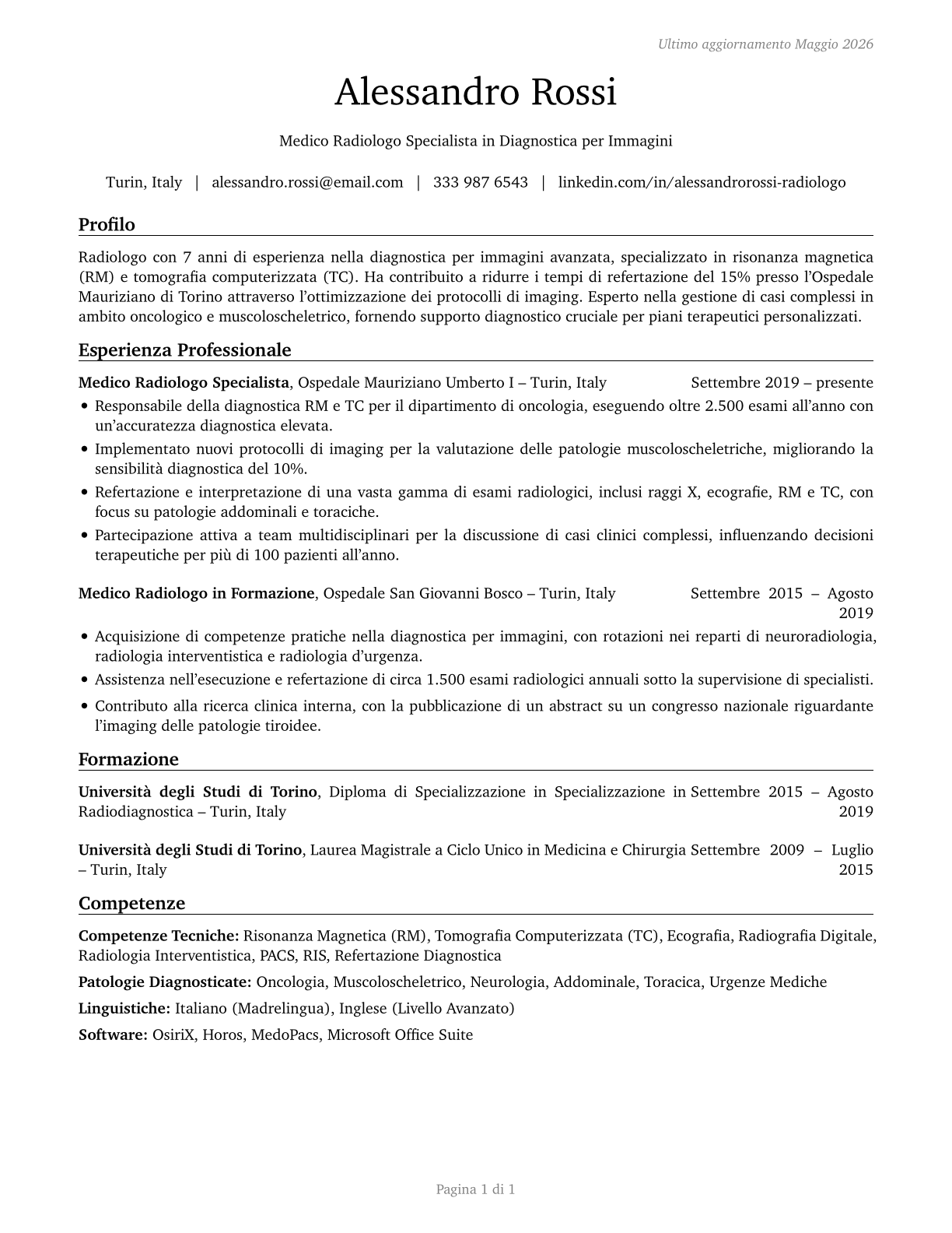 Radiologists CV in Italian — page 1
