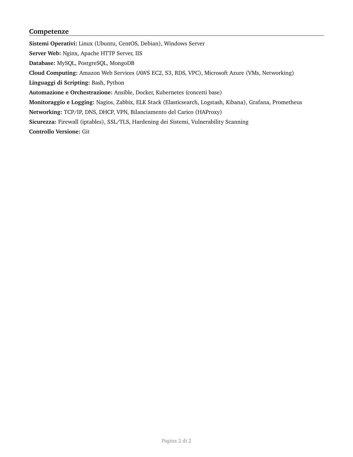 Web Administrators CV in Italian — page 2