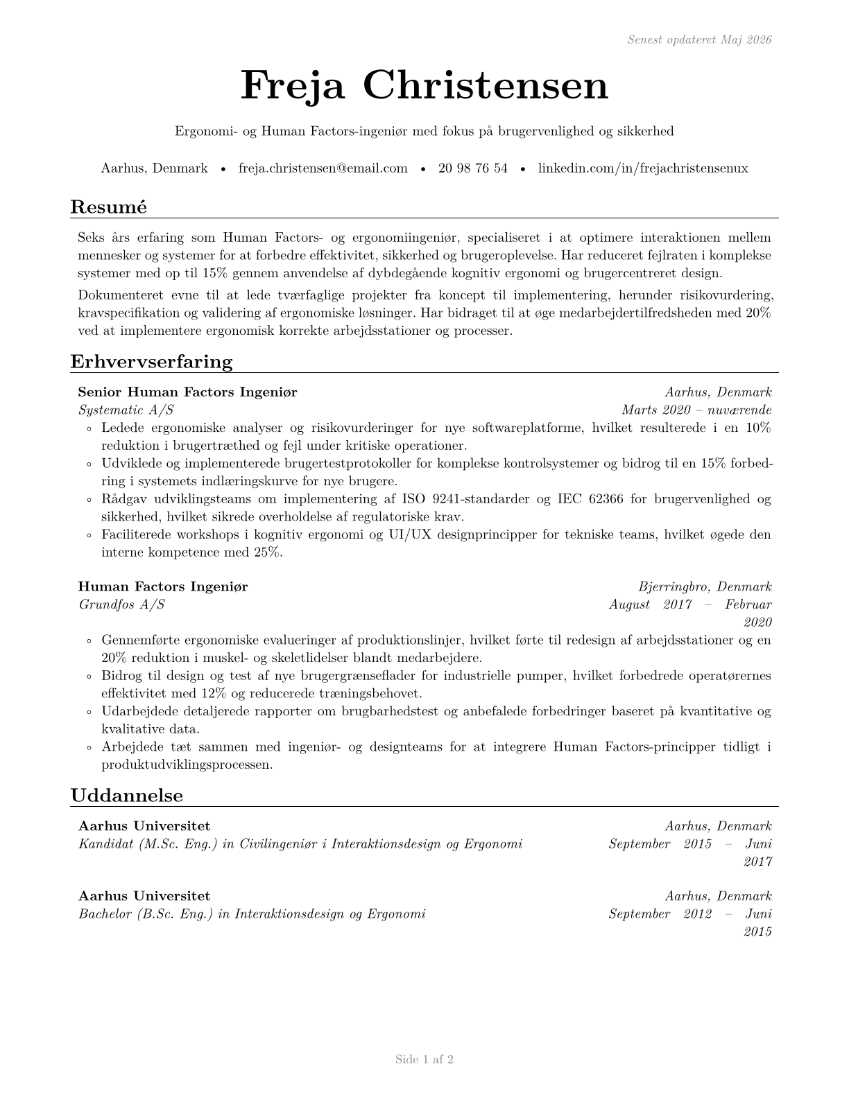 Human Factors Engineers and Ergonomists CV in Danish — page 1