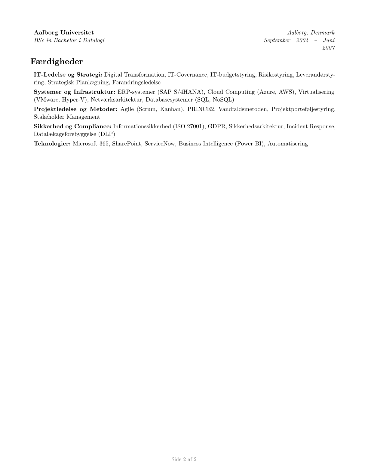 Computer and Information Systems Managers CV in Danish — page 2
