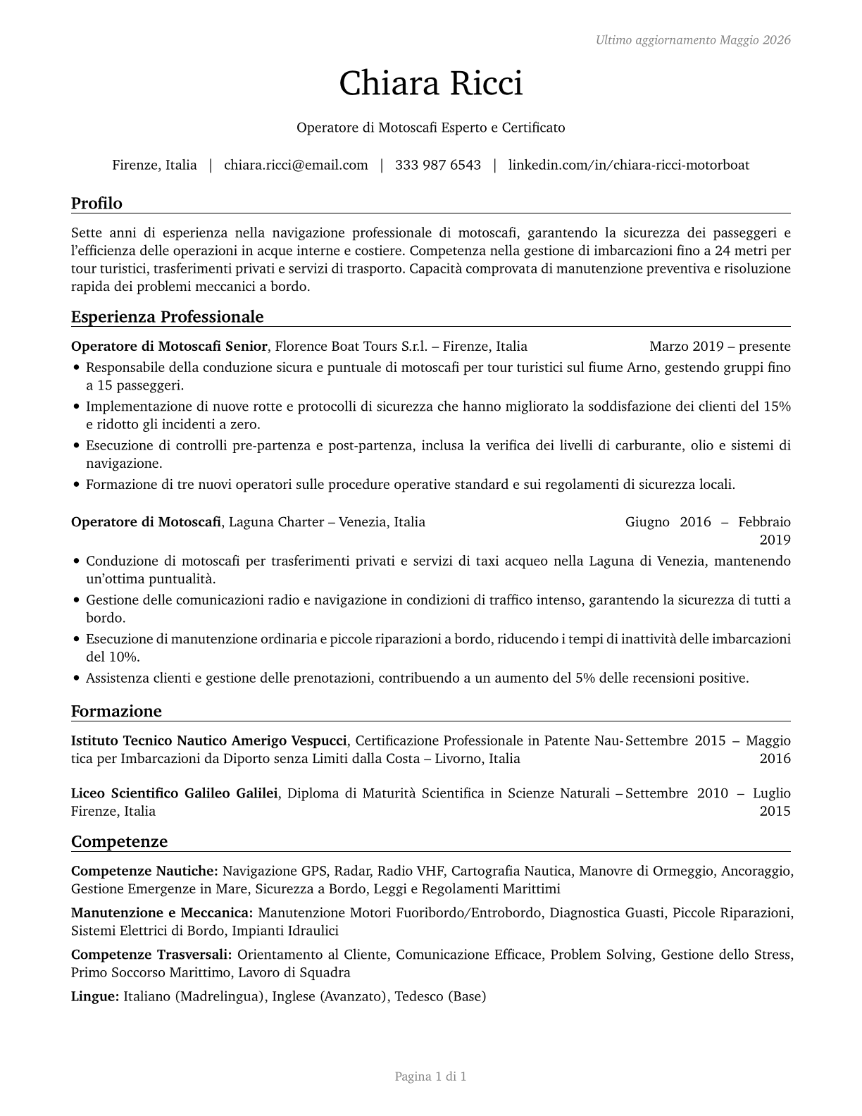Motorboat Operators CV in Italian — page 1