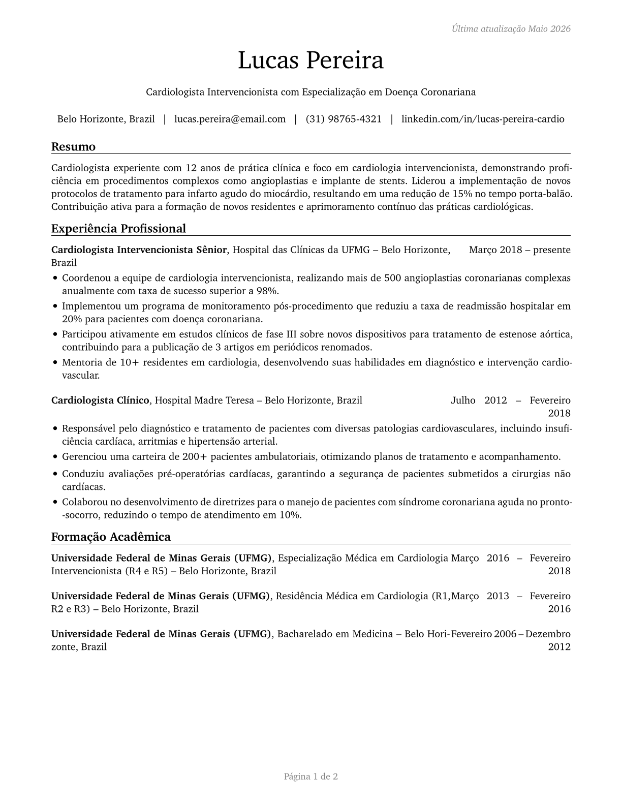 Cardiologists CV in Portuguese — page 1