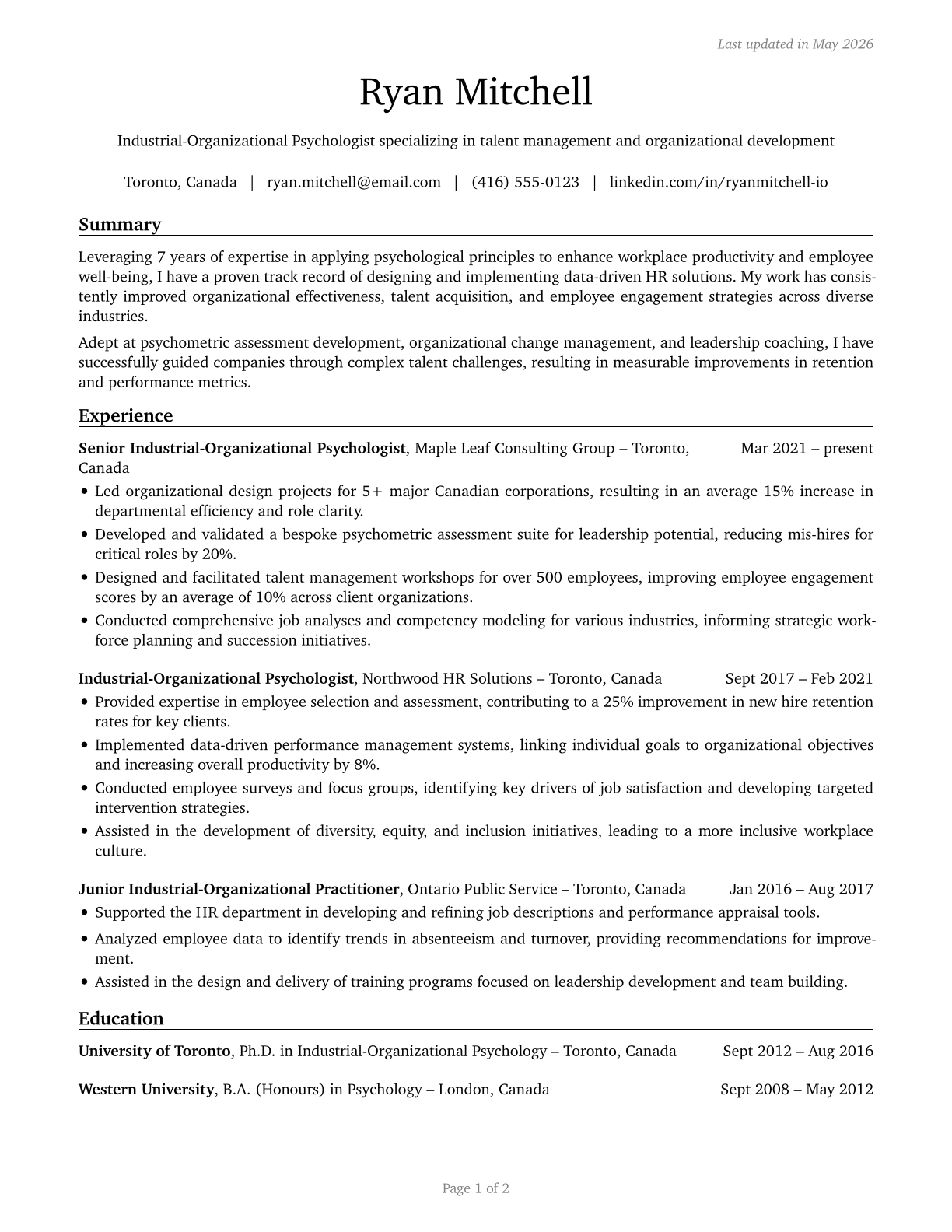 Industrial-Organizational Psychologists CV in English — page 1