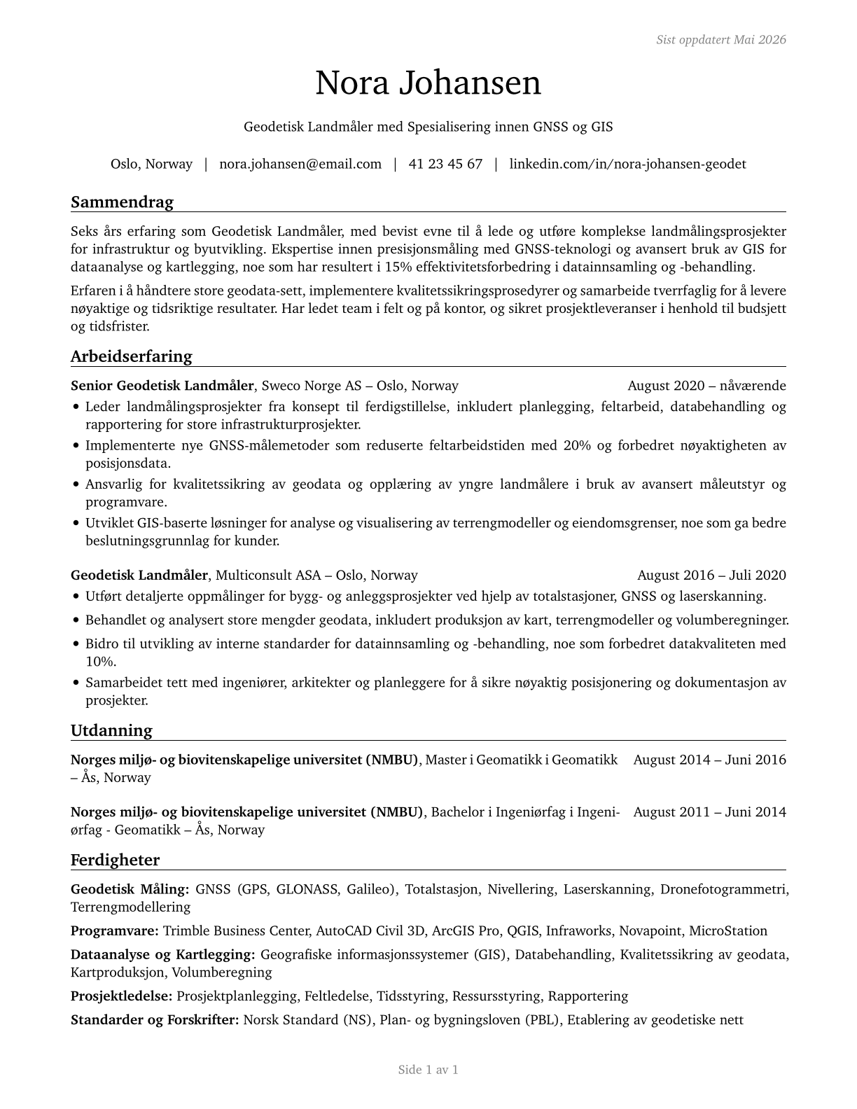 Geodetic Surveyors CV in Norwegian_bokmal — page 1
