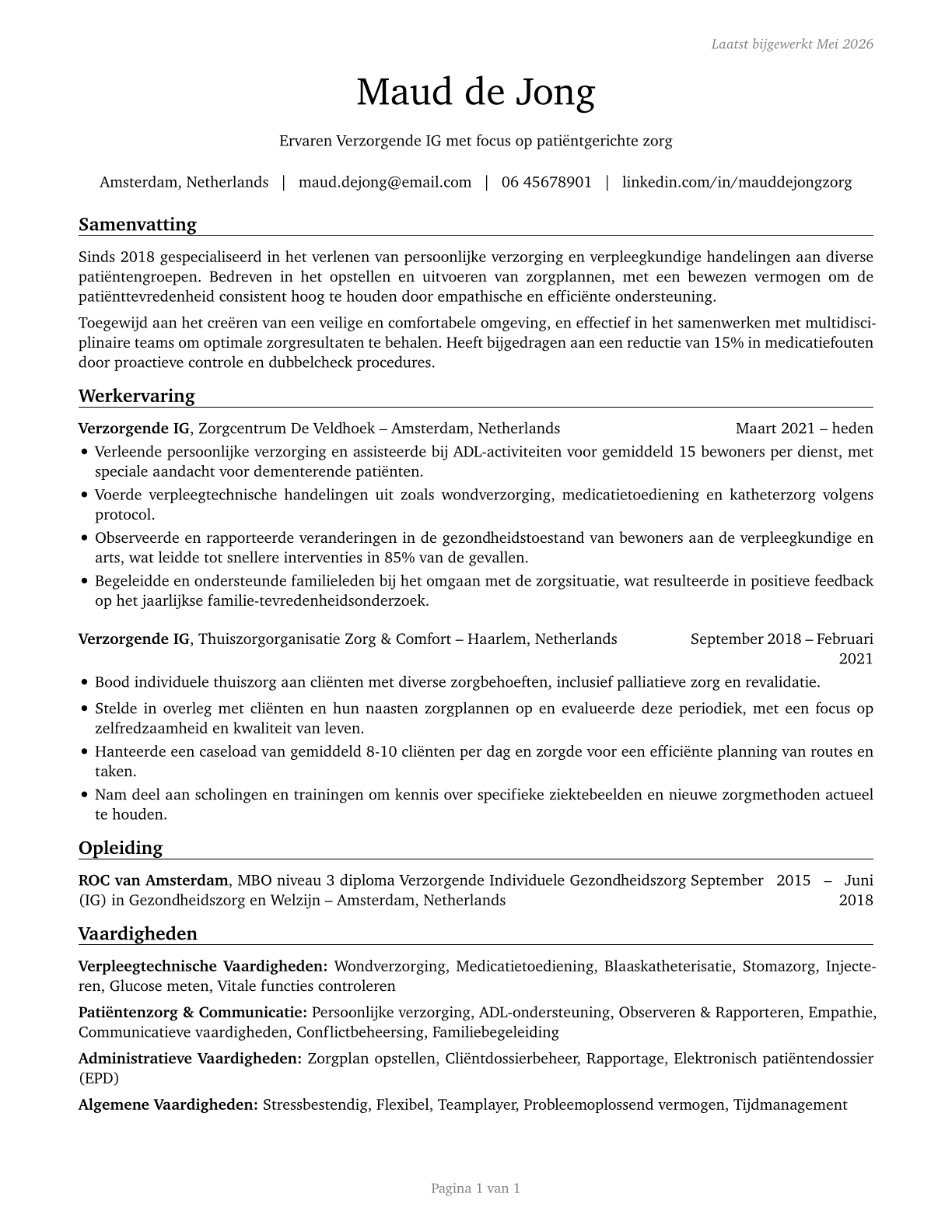 Nursing Assistants CV in Dutch — page 1