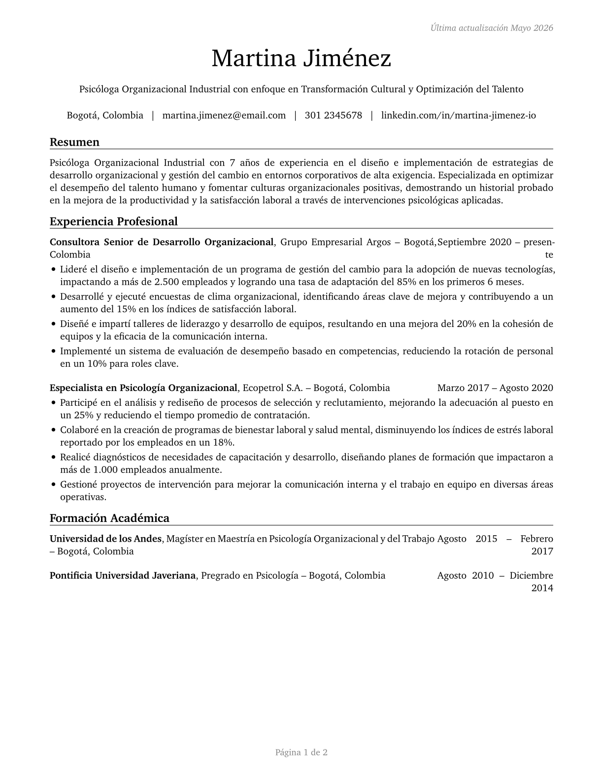 Industrial-Organizational Psychologists CV in Spanish — page 1
