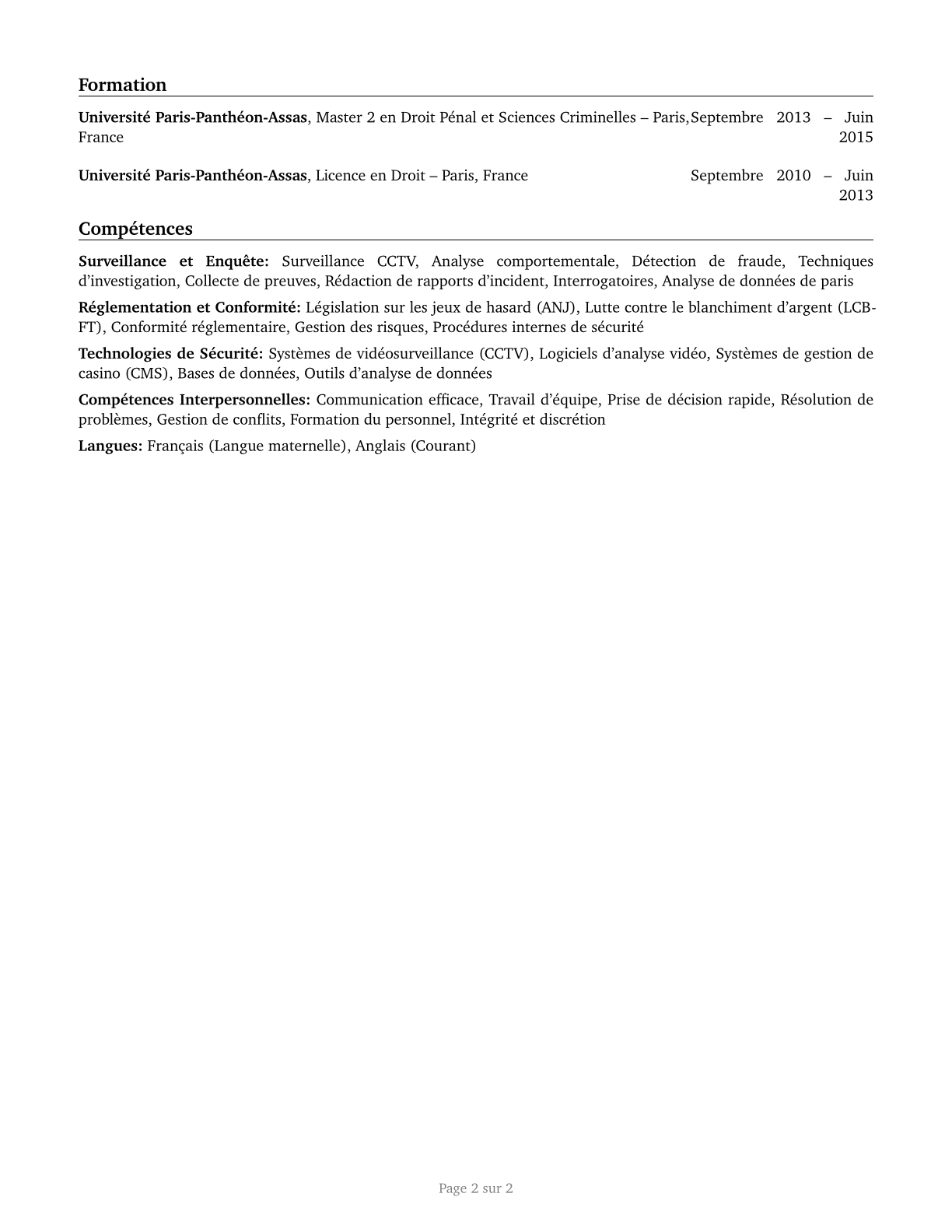 Gambling Surveillance Officers and Gambling Investigators CV in French — page 2