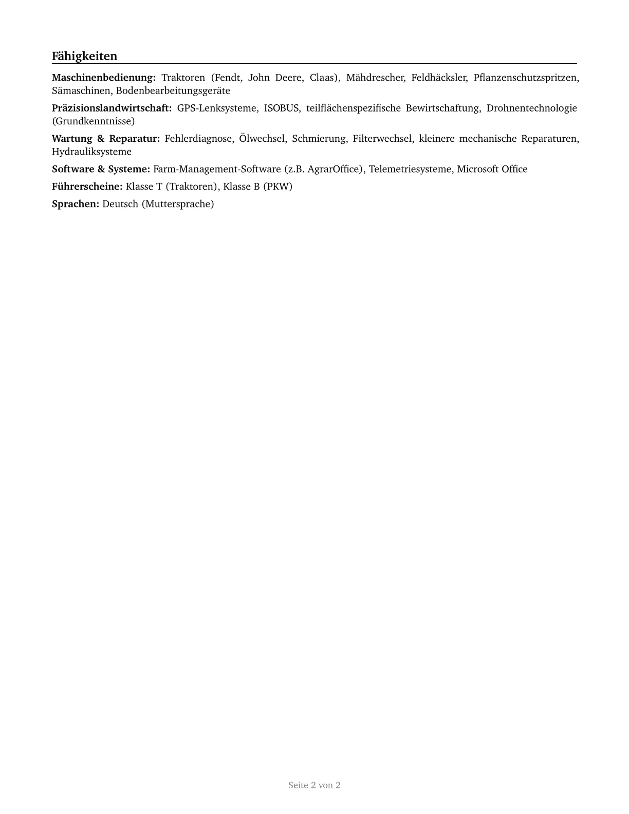 Agricultural Equipment Operators CV in German — page 2