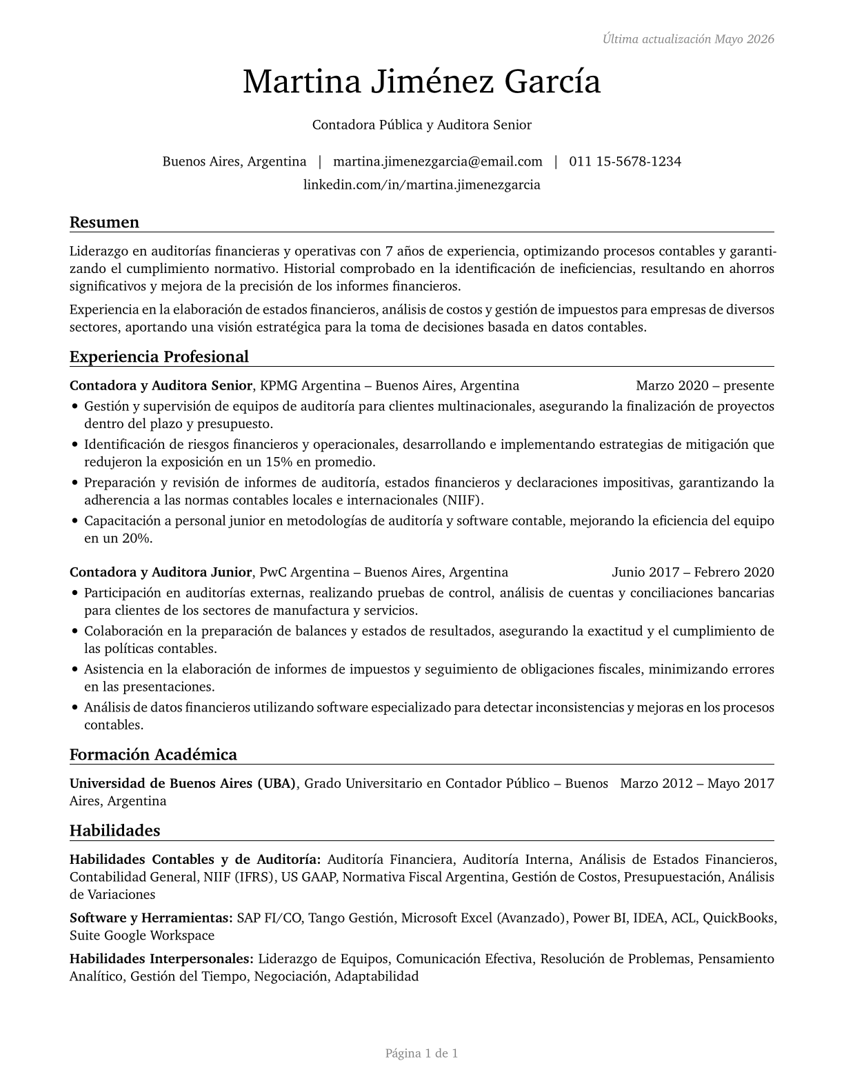 Accountants and Auditors CV in Spanish — page 1