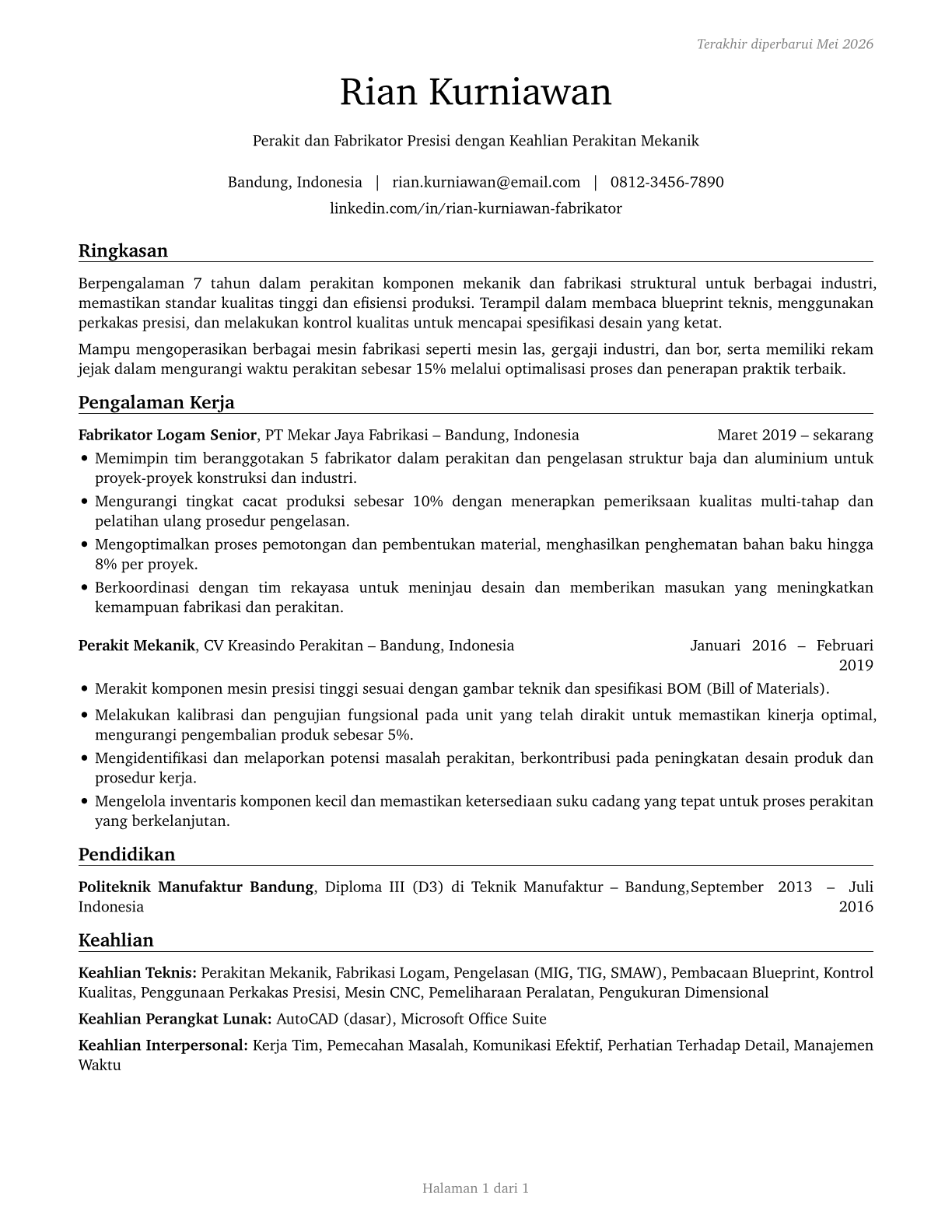 Assemblers and Fabricators, All Other CV in Indonesian — page 1
