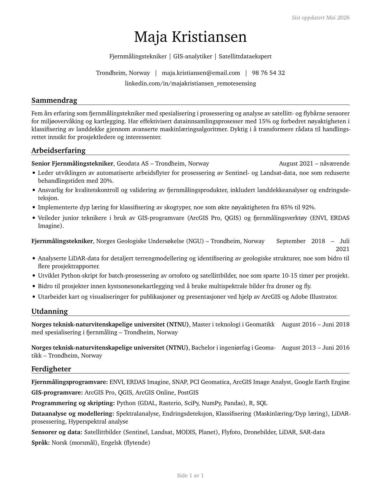 Remote Sensing Technicians CV in Norwegian_bokmal — page 1