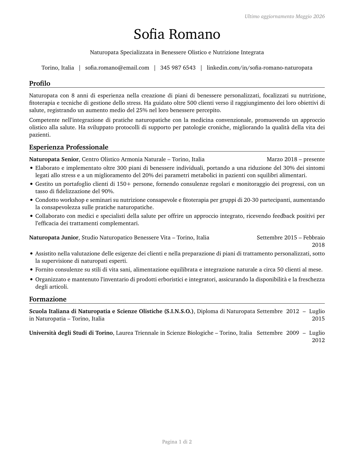 Naturopathic Physicians CV in Italian — page 1