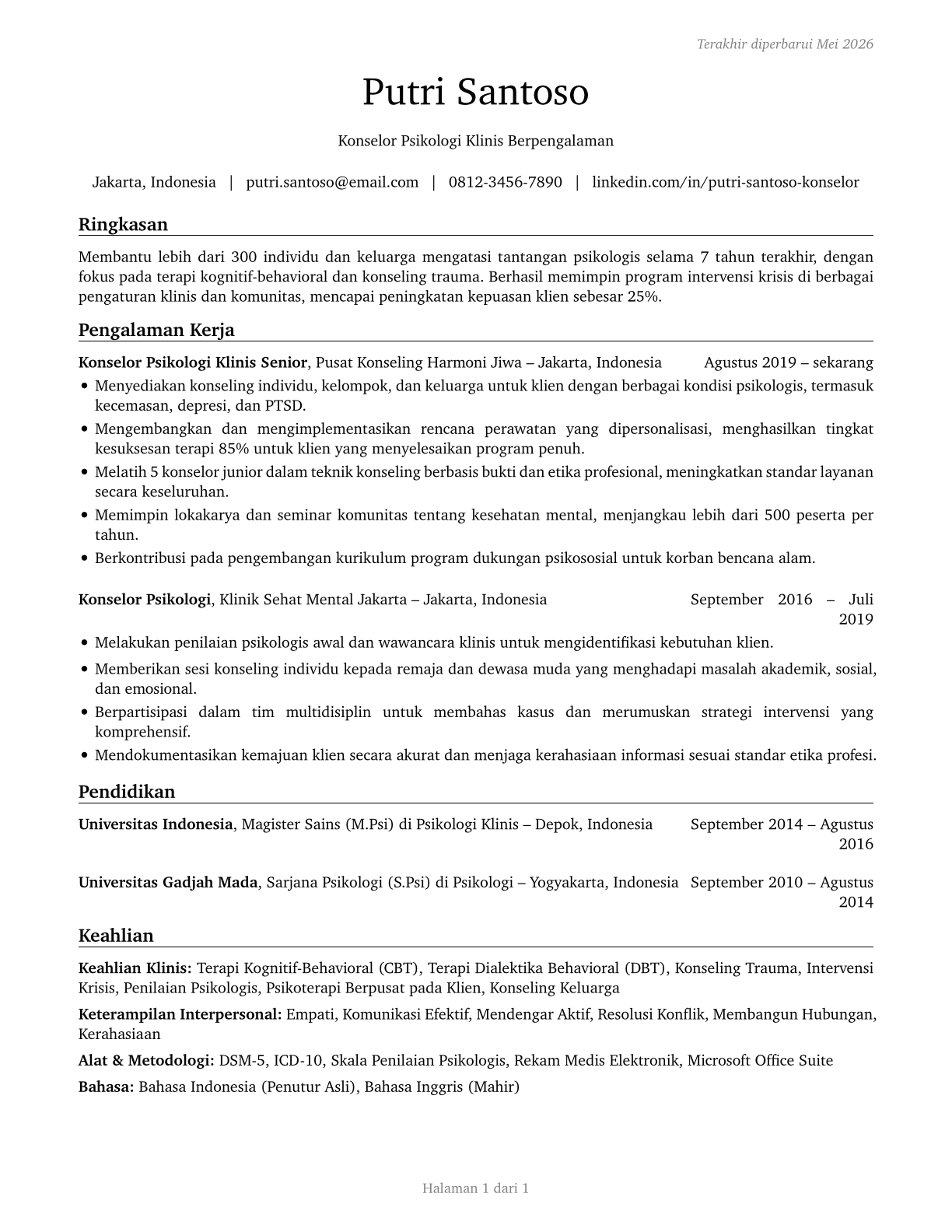 Counselors, All Other CV in Indonesian — page 1