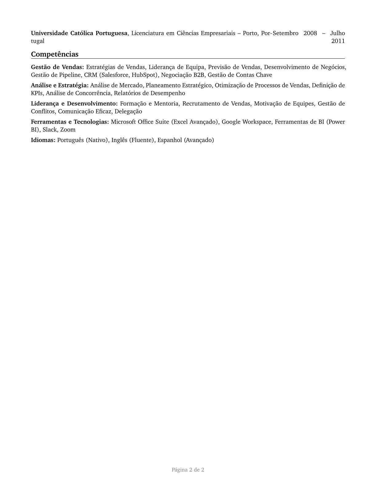 Sales Managers CV in Portuguese — page 2