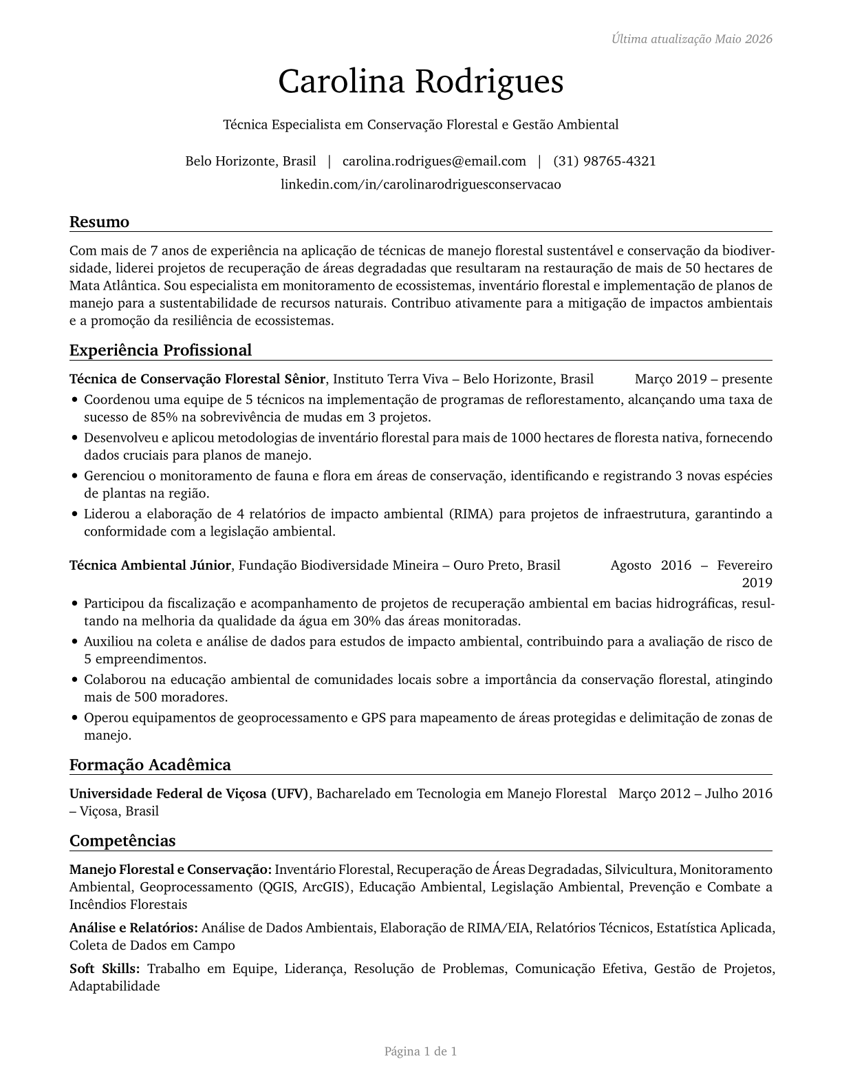 Forest and Conservation Technicians CV in Portuguese — page 1