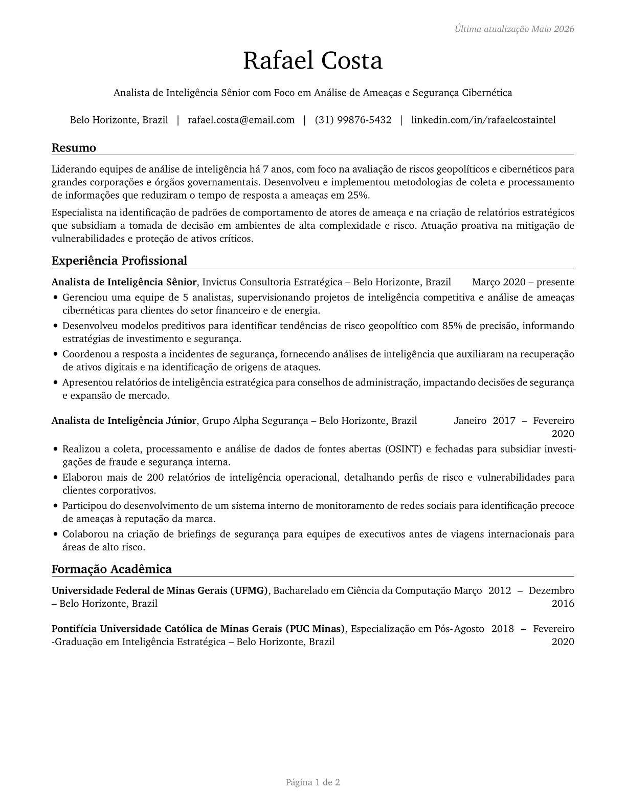 Intelligence Analysts CV in Portuguese — page 1