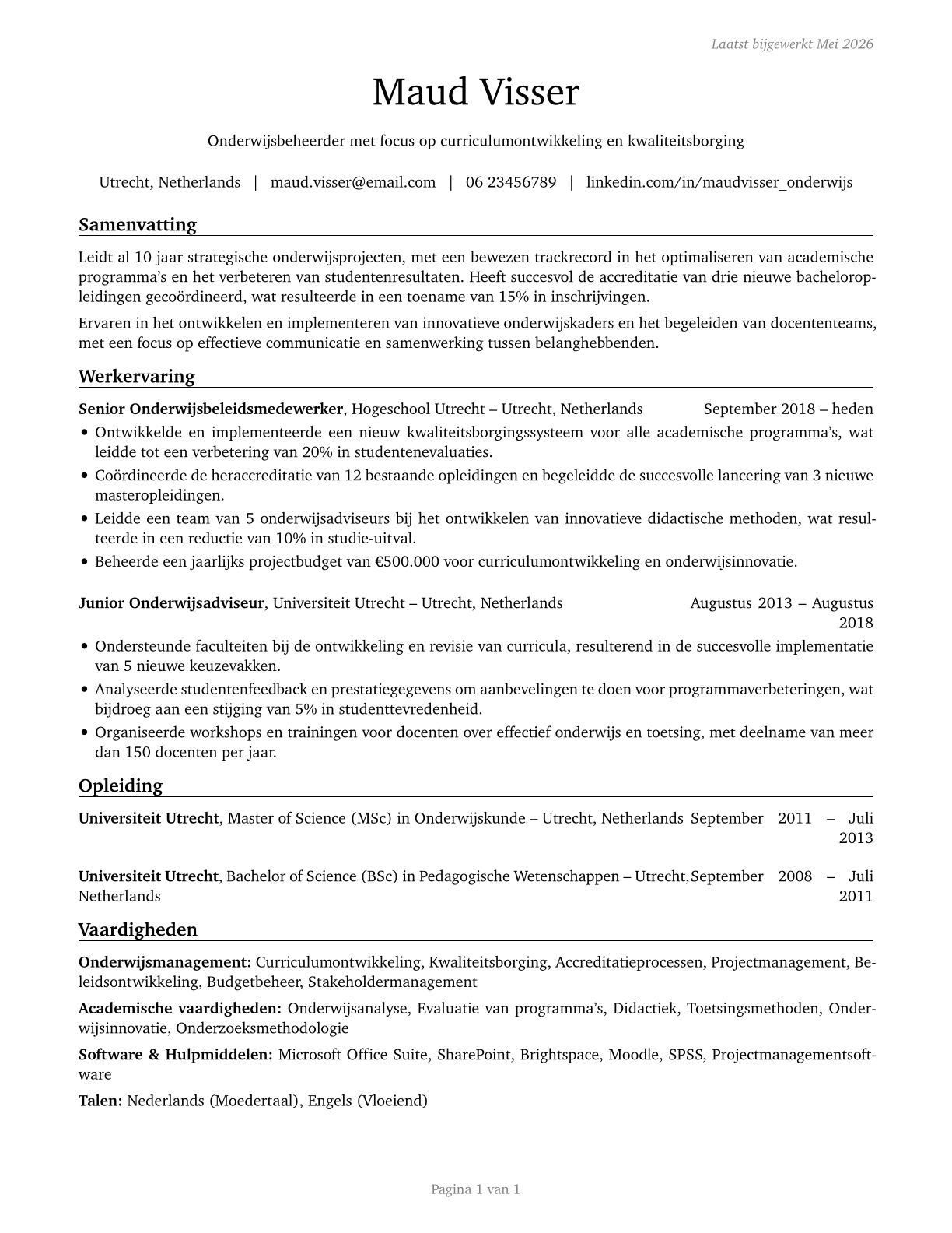 Education Administrators, All Other CV in Dutch — page 1