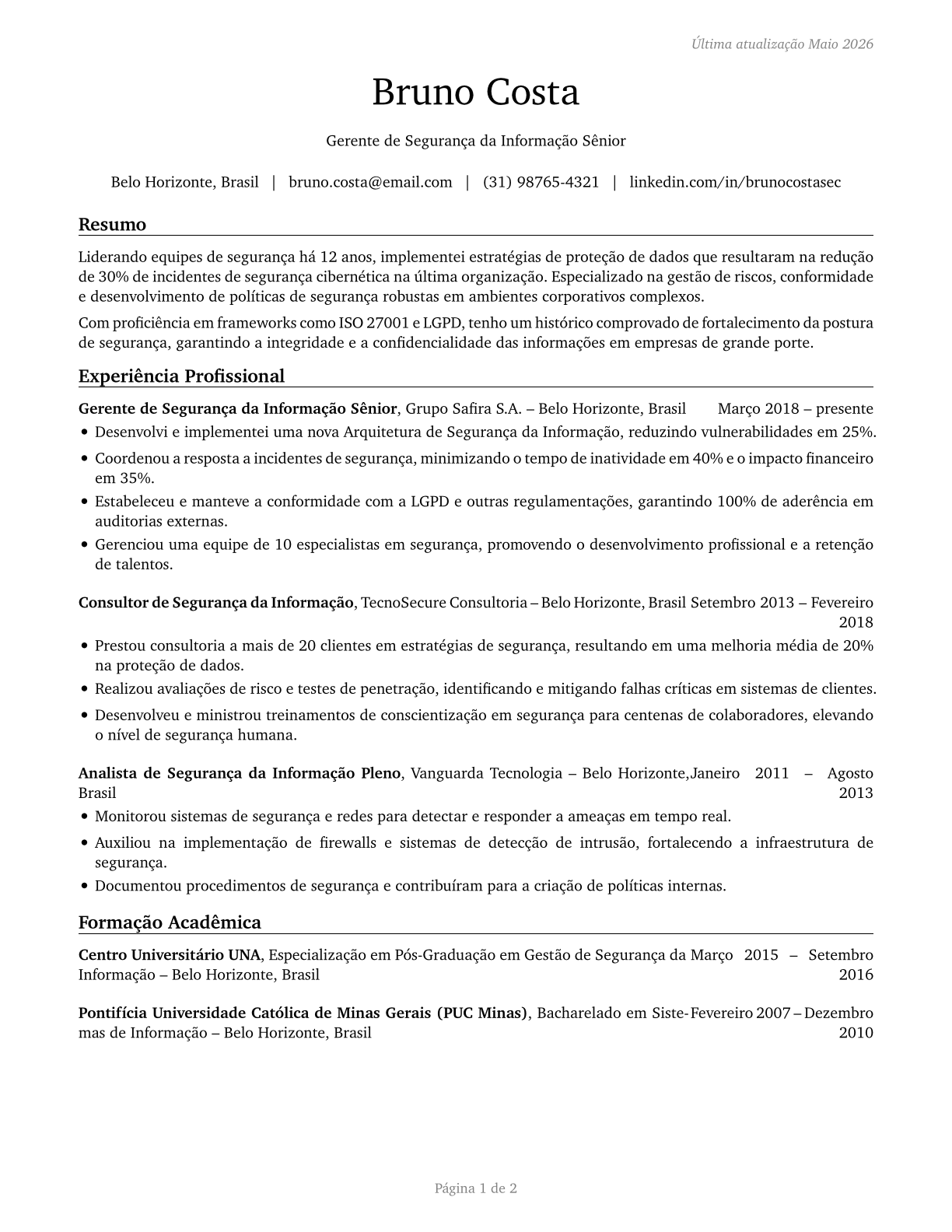 Security Managers CV in Portuguese — page 1