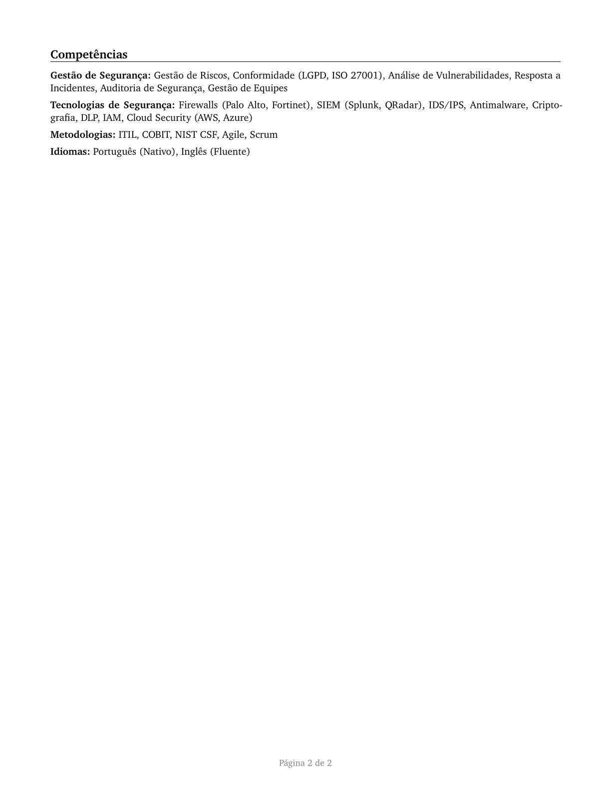 Security Managers CV in Portuguese — page 2