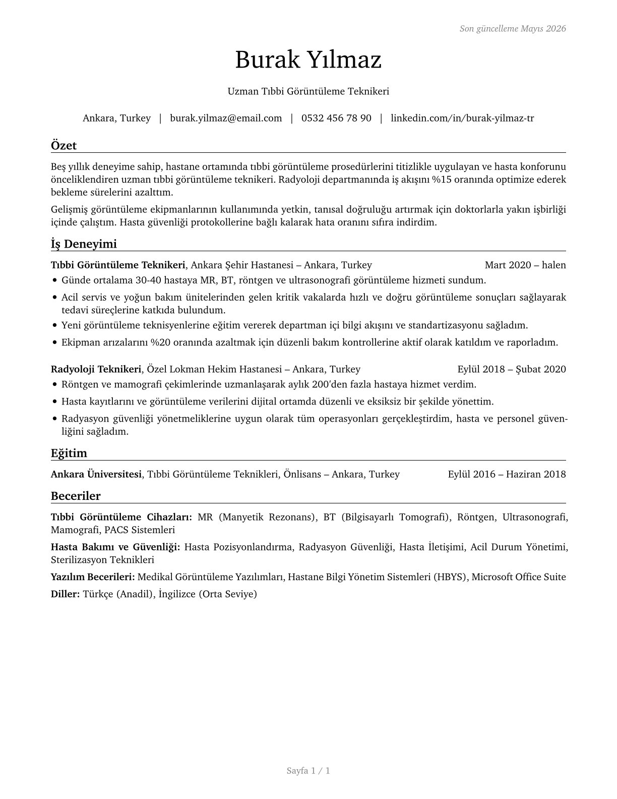 Healthcare Practitioners and Technical Workers, All Other CV in Turkish — page 1