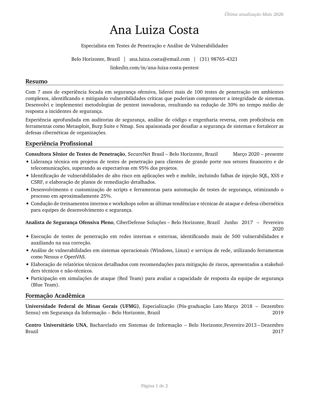 Penetration Testers CV in Portuguese — page 1