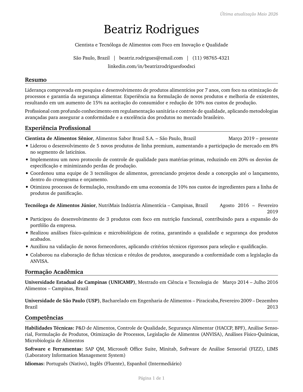 Food Scientists and Technologists CV in Portuguese — page 1