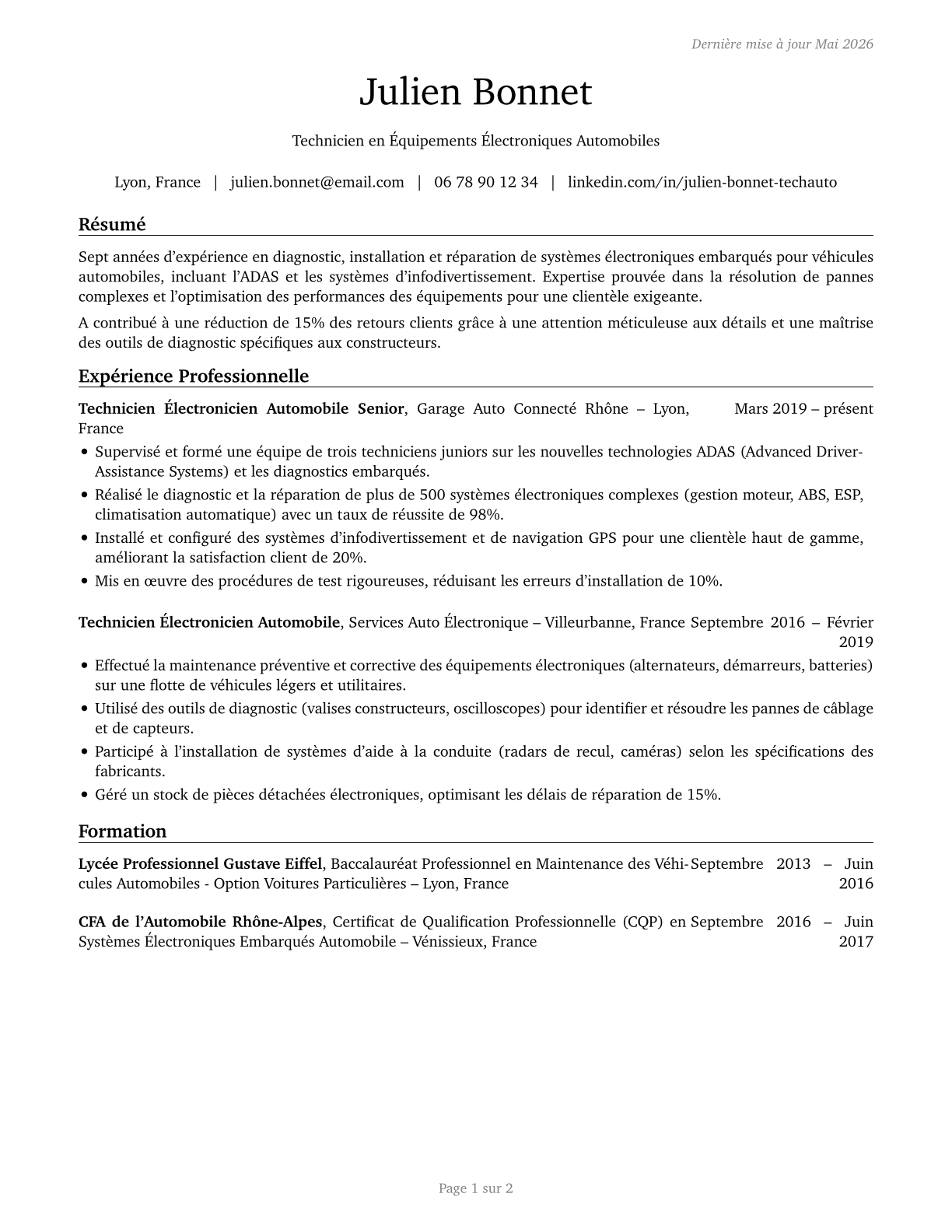 Electronic Equipment Installers and Repairers, Motor Vehicles CV in French — page 1