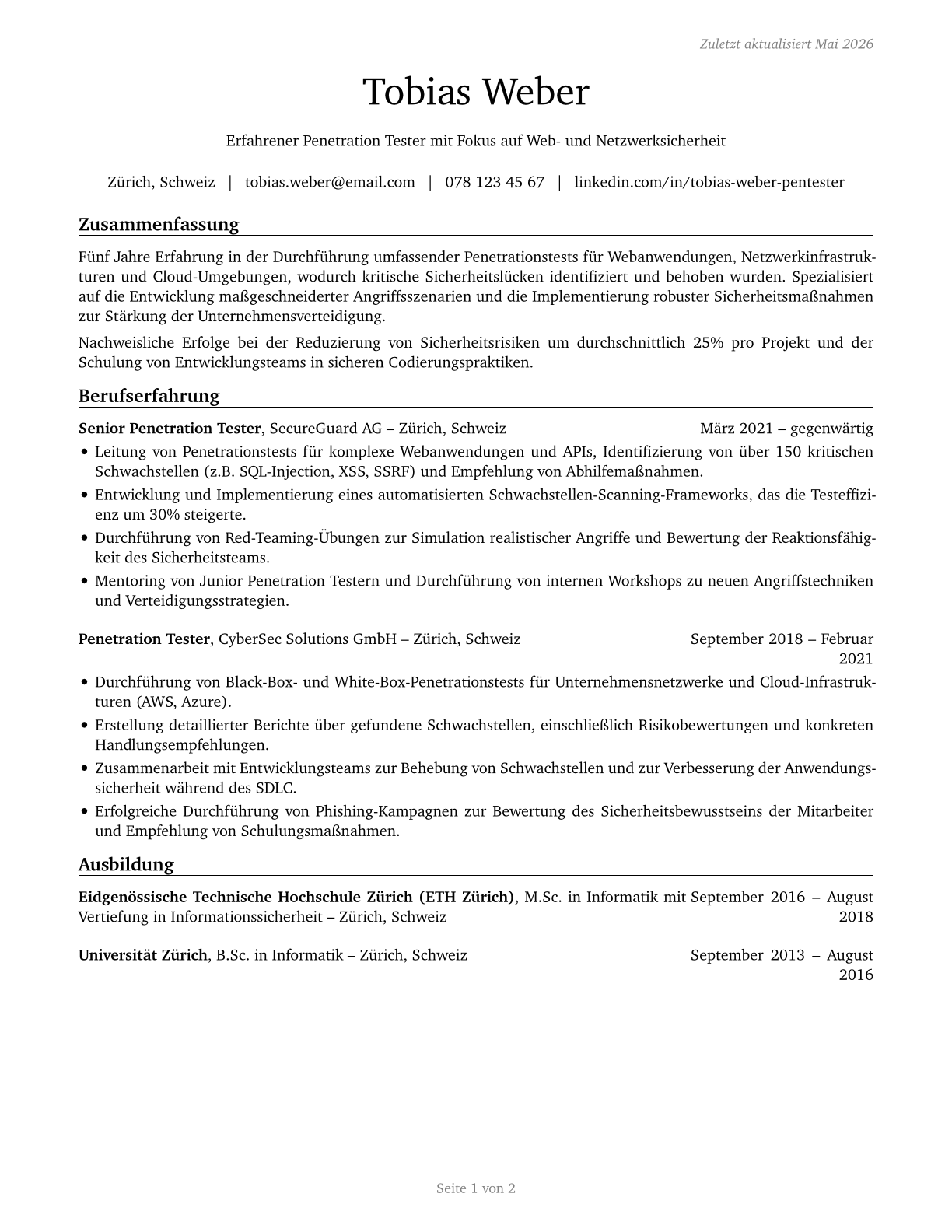 Penetration Testers CV in German — page 1