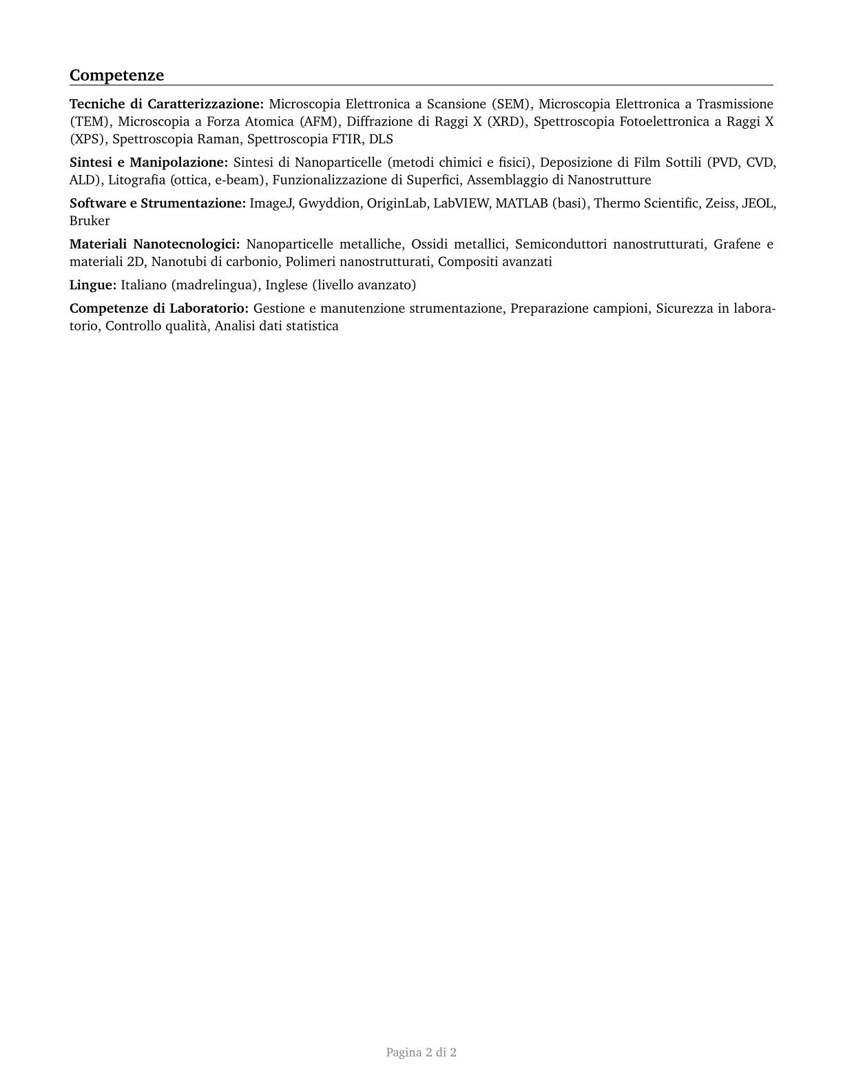 Nanotechnology Engineering Technologists and Technicians CV in Italian — page 2