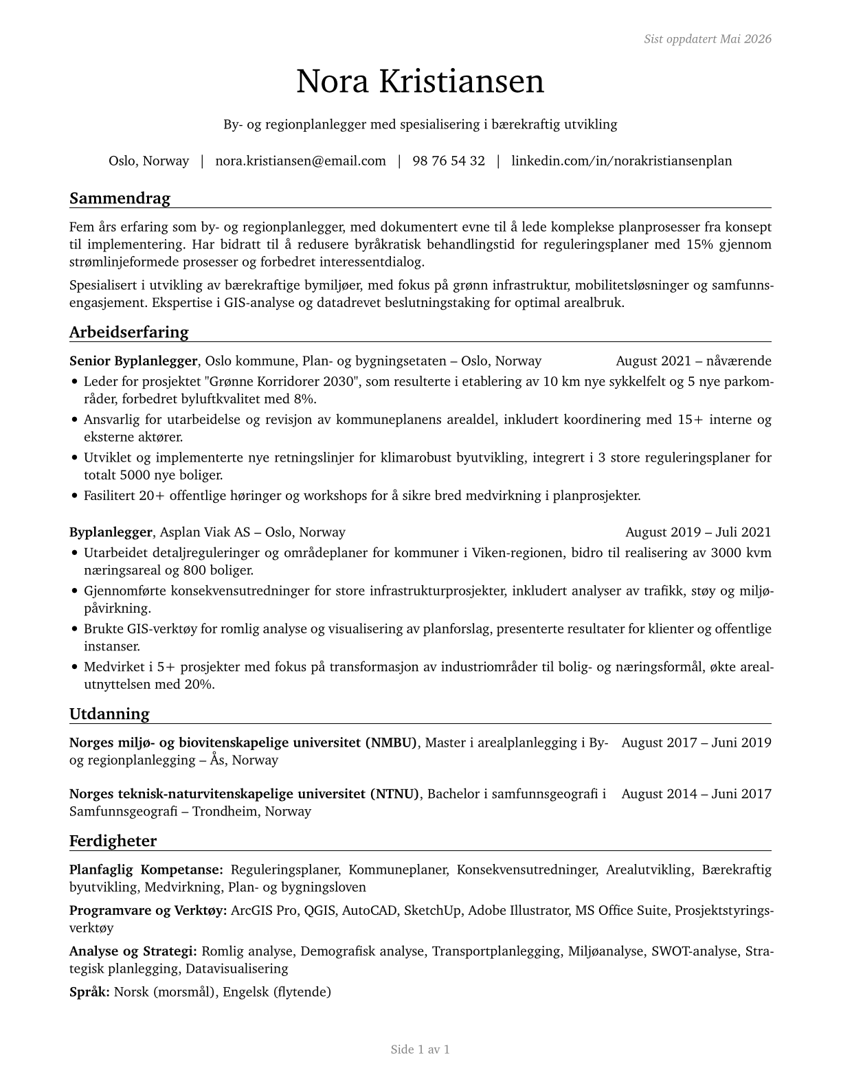 Urban and Regional Planners CV in Norwegian_bokmal — page 1