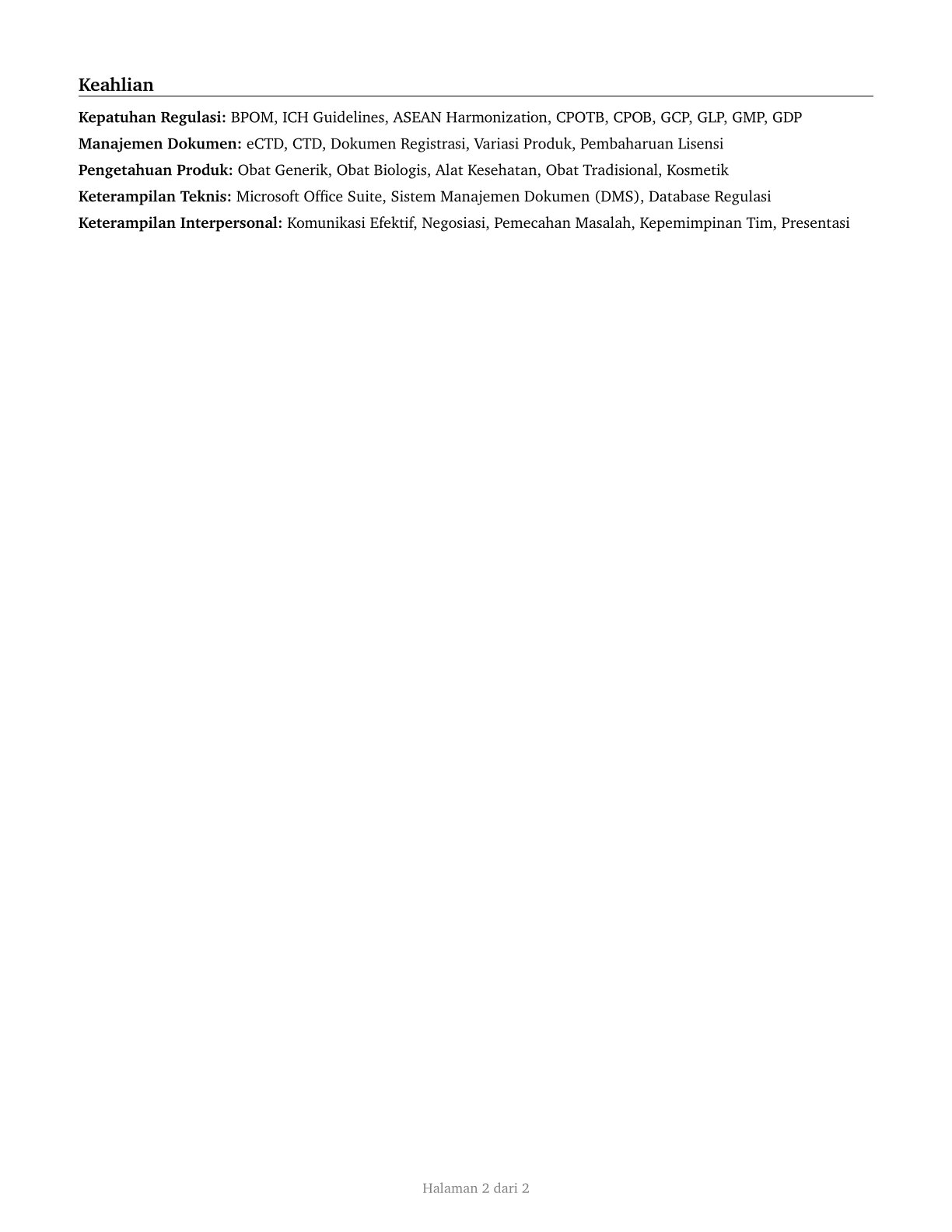 Regulatory Affairs Specialists CV in Indonesian — page 2
