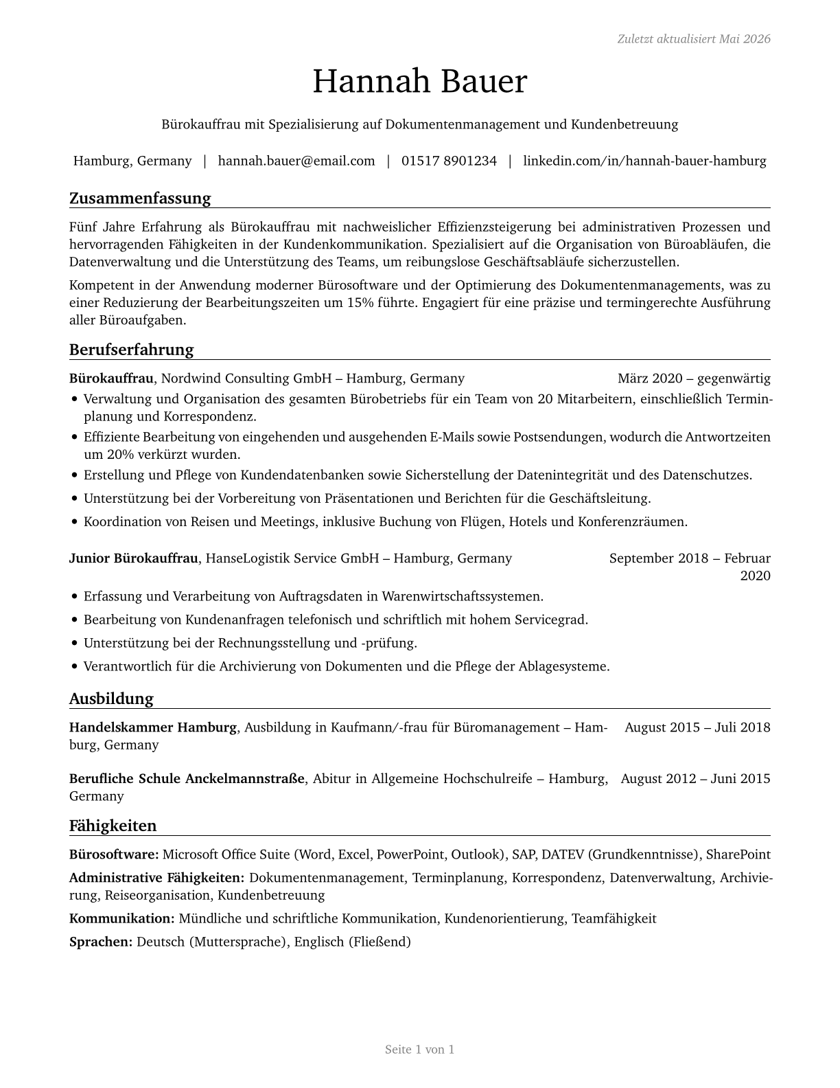 Office Clerks, General CV in German — page 1