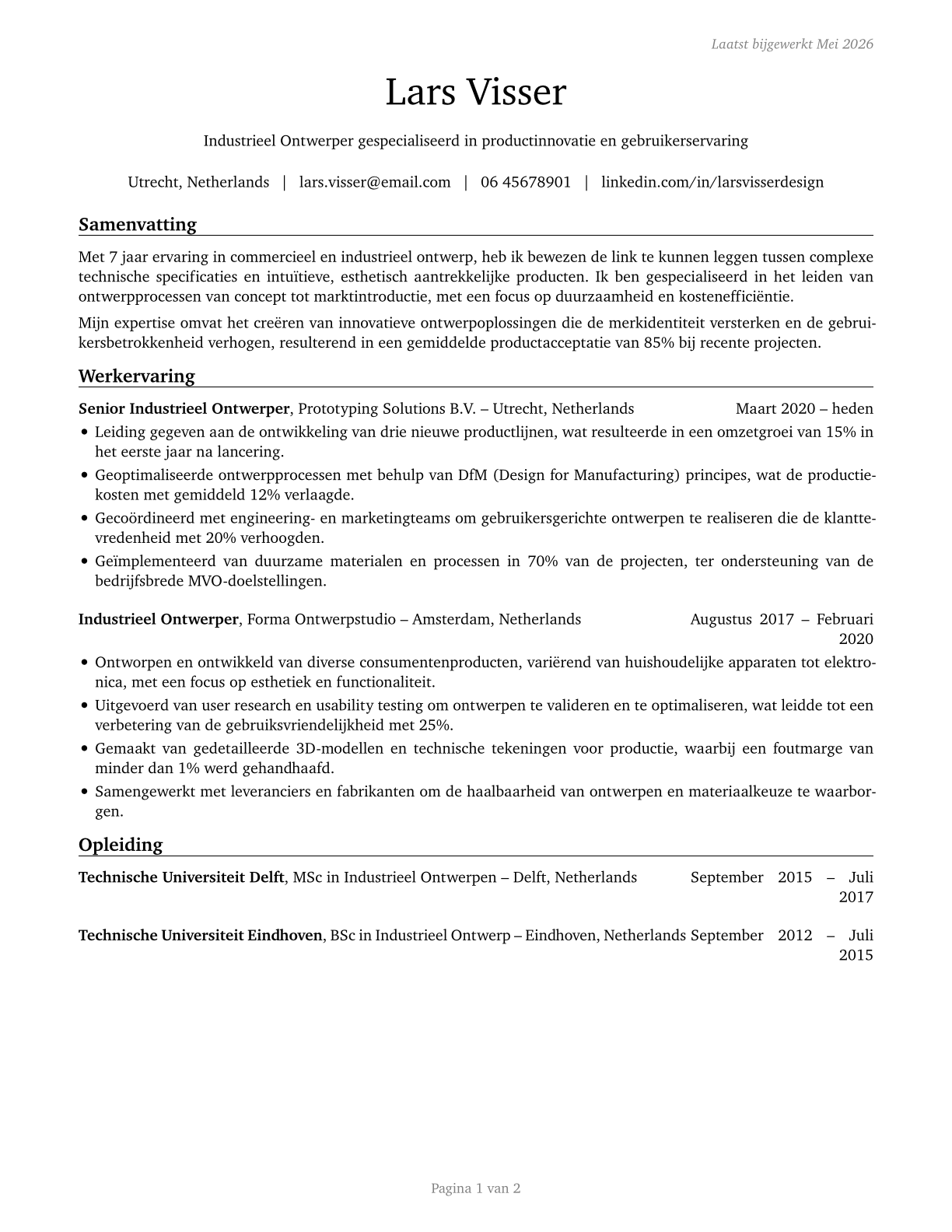 Commercial and Industrial Designers CV in Dutch — page 1