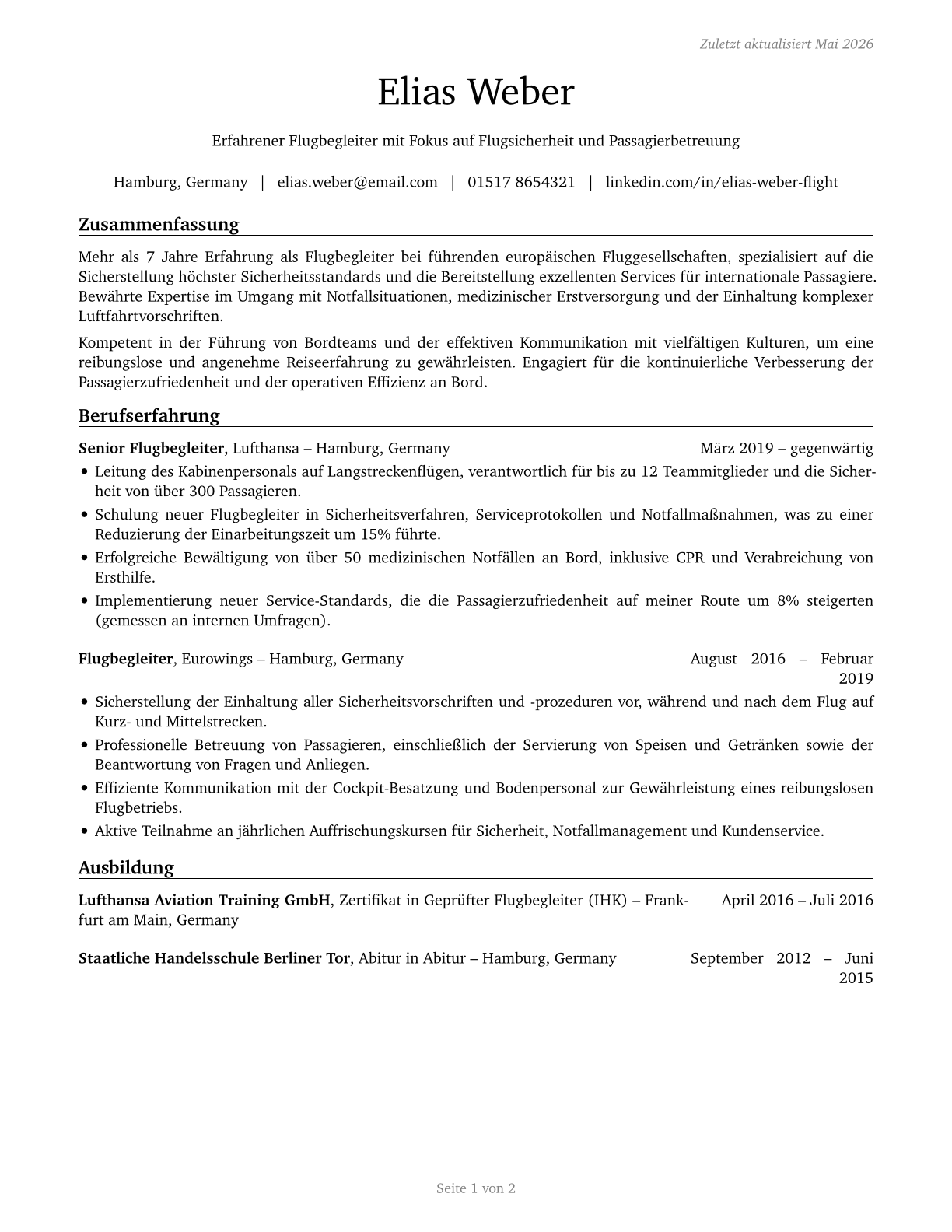 Air Crew Members CV in German — page 1