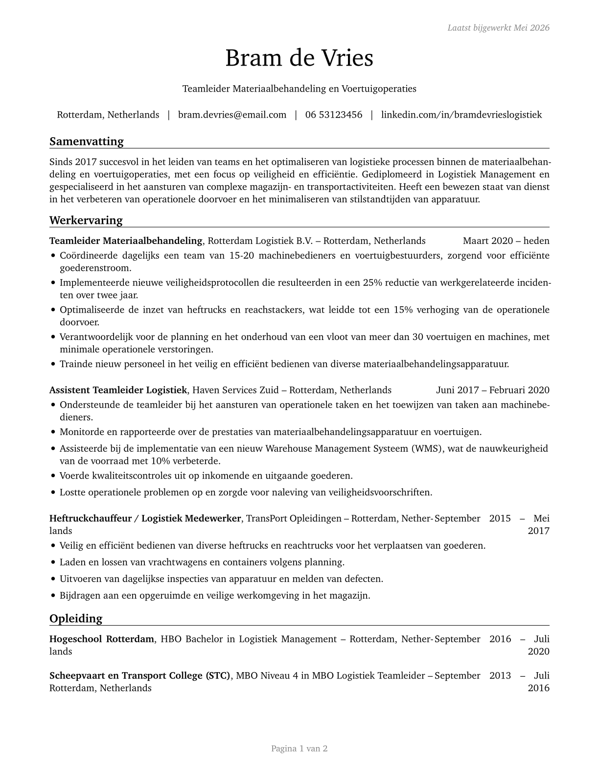 First-Line Supervisors of Material-Moving Machine and Vehicle Operators CV in Dutch — page 1