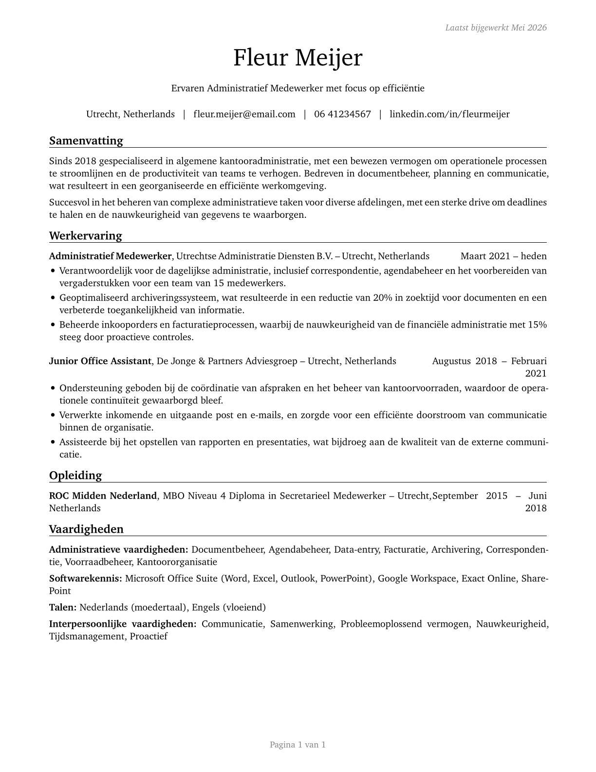 Office Clerks, General CV in Dutch — page 1