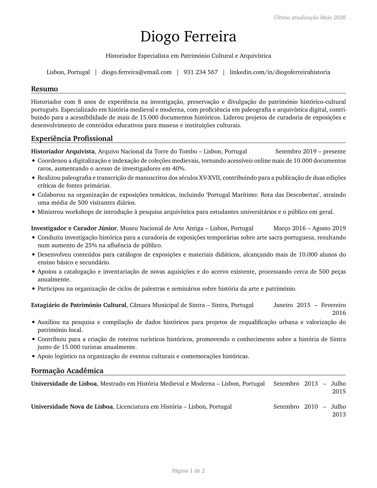 Historians CV in Portuguese — page 1