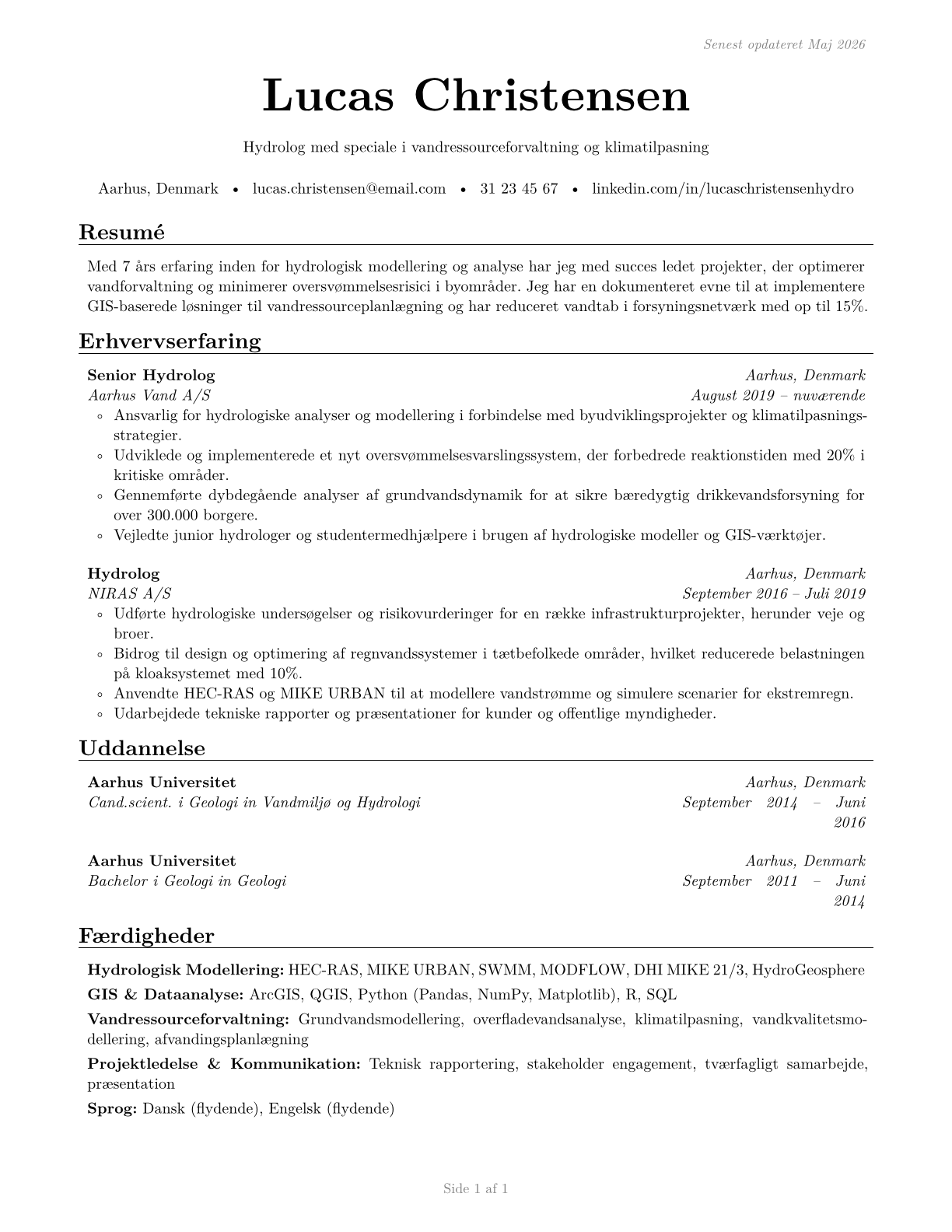 Hydrologists CV in Danish — page 1