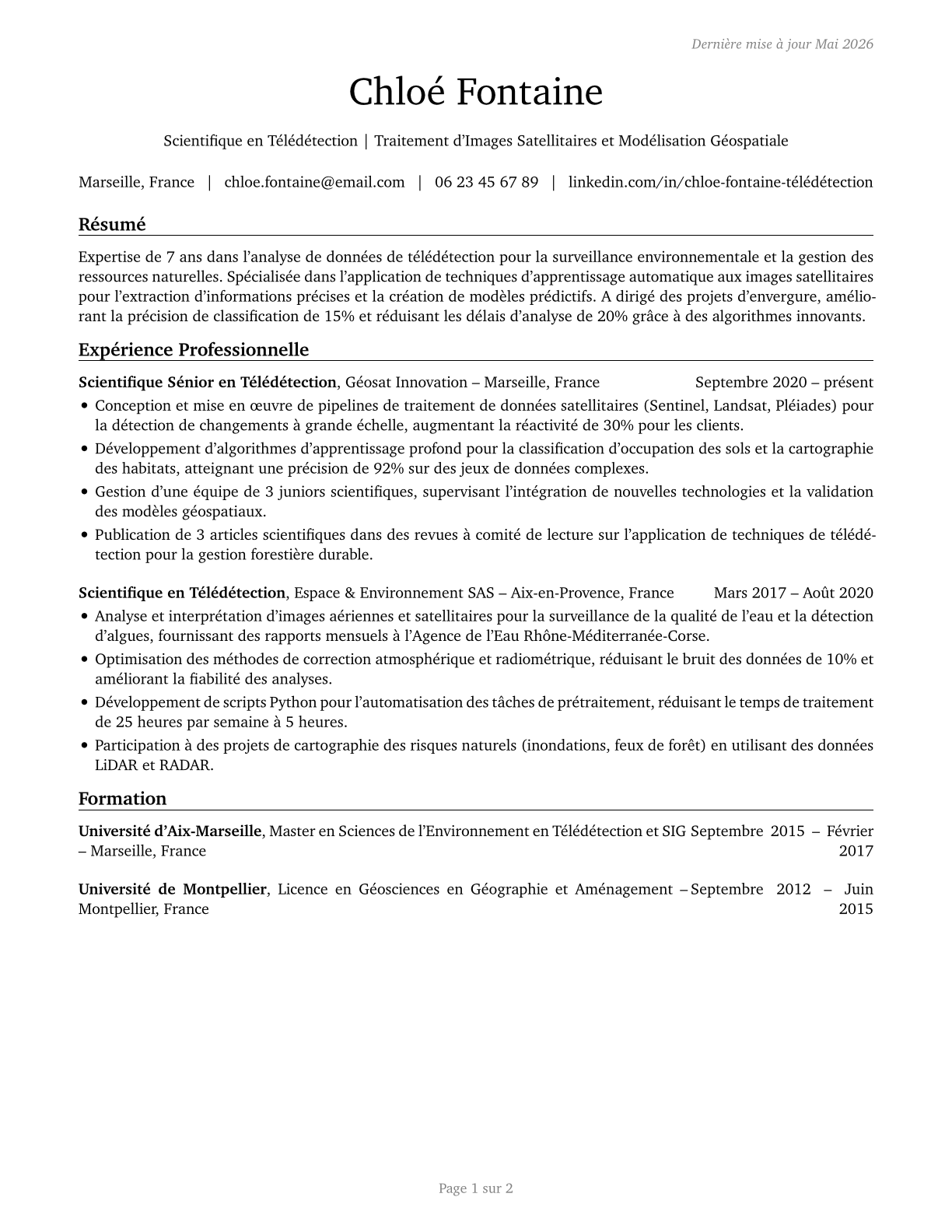 Remote Sensing Scientists and Technologists CV in French — page 1