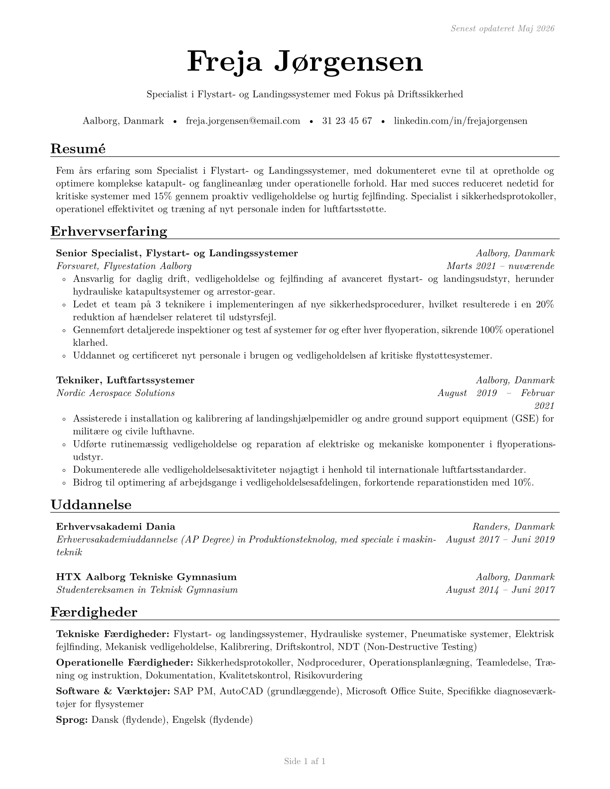 Aircraft Launch and Recovery Specialists CV in Danish — page 1