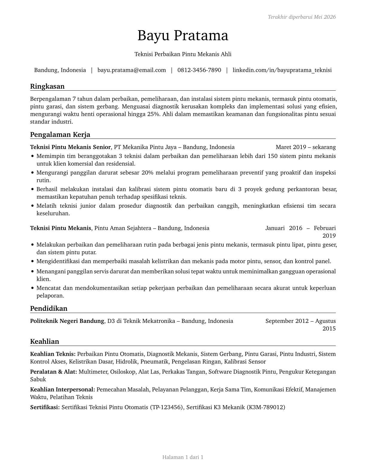 Mechanical Door Repairers CV in Indonesian — page 1