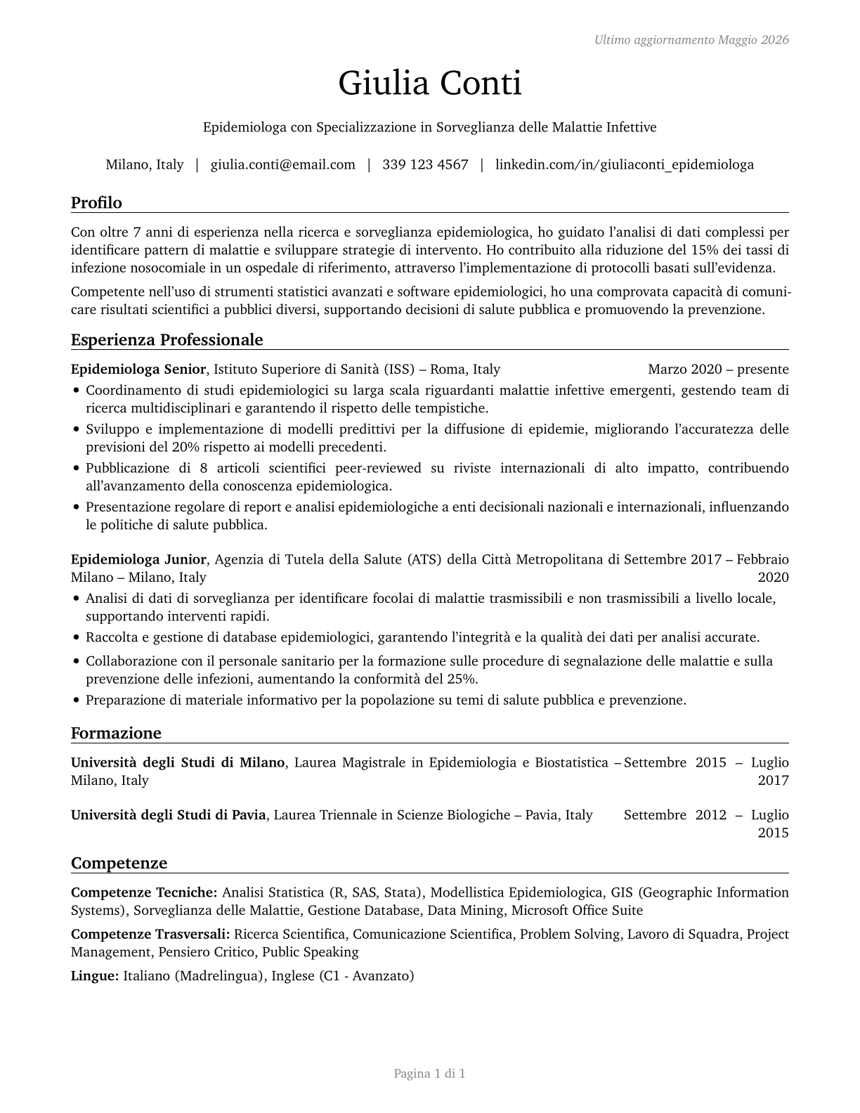 Epidemiologists CV in Italian — page 1