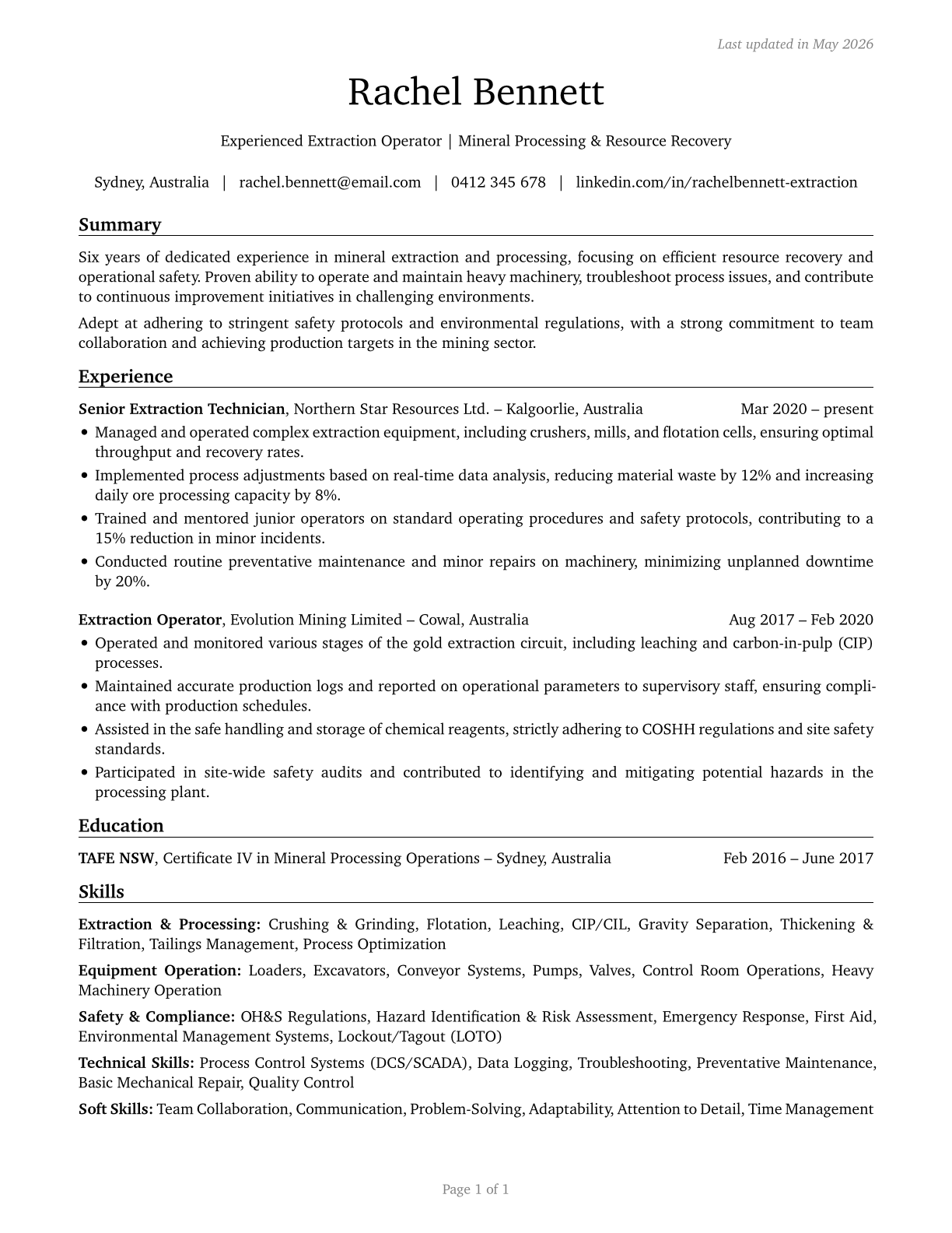 Extraction Workers, All Other CV in English — page 1
