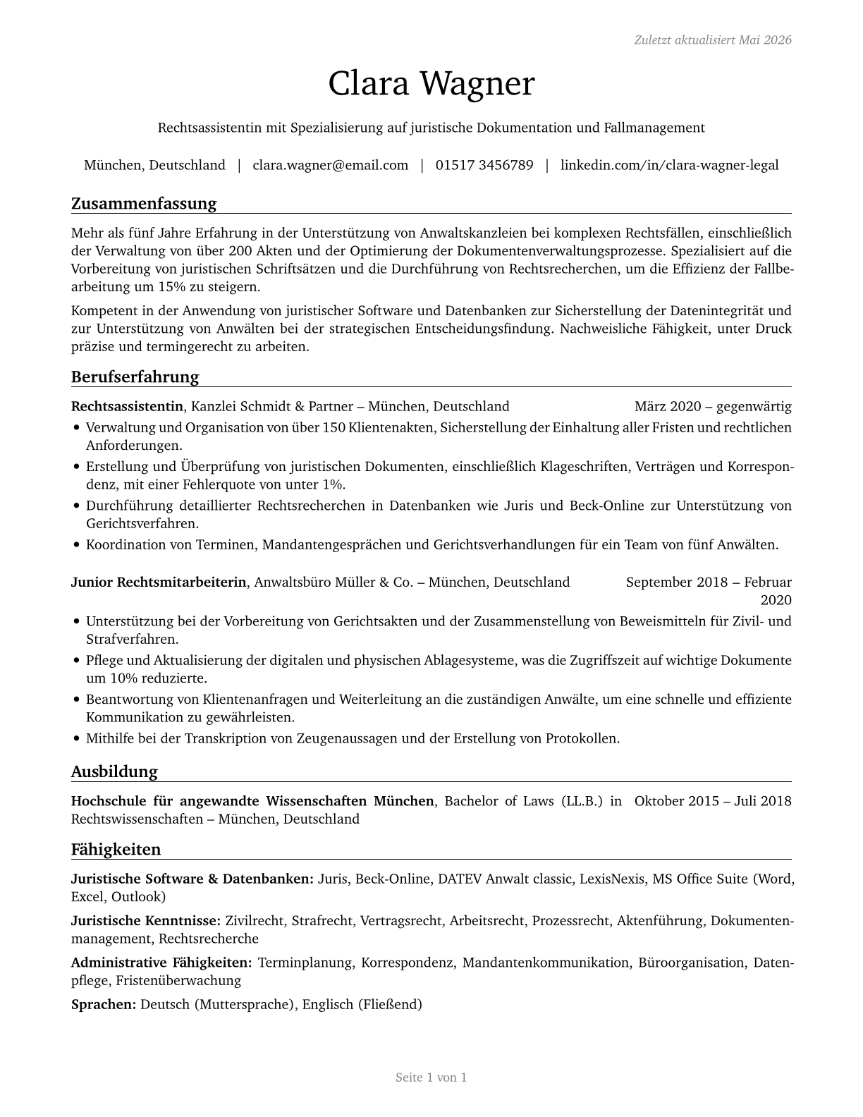 Legal Support Workers, All Other CV in German — page 1