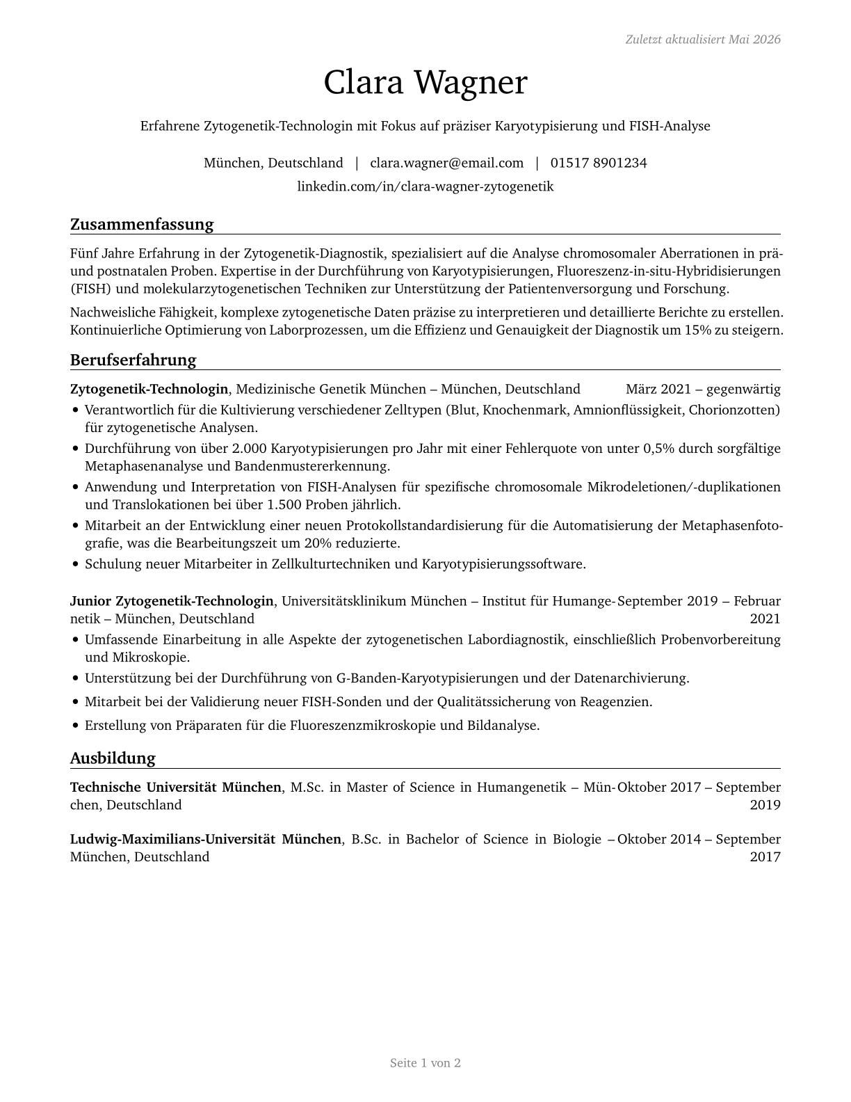 Cytogenetic Technologists CV in German — page 1
