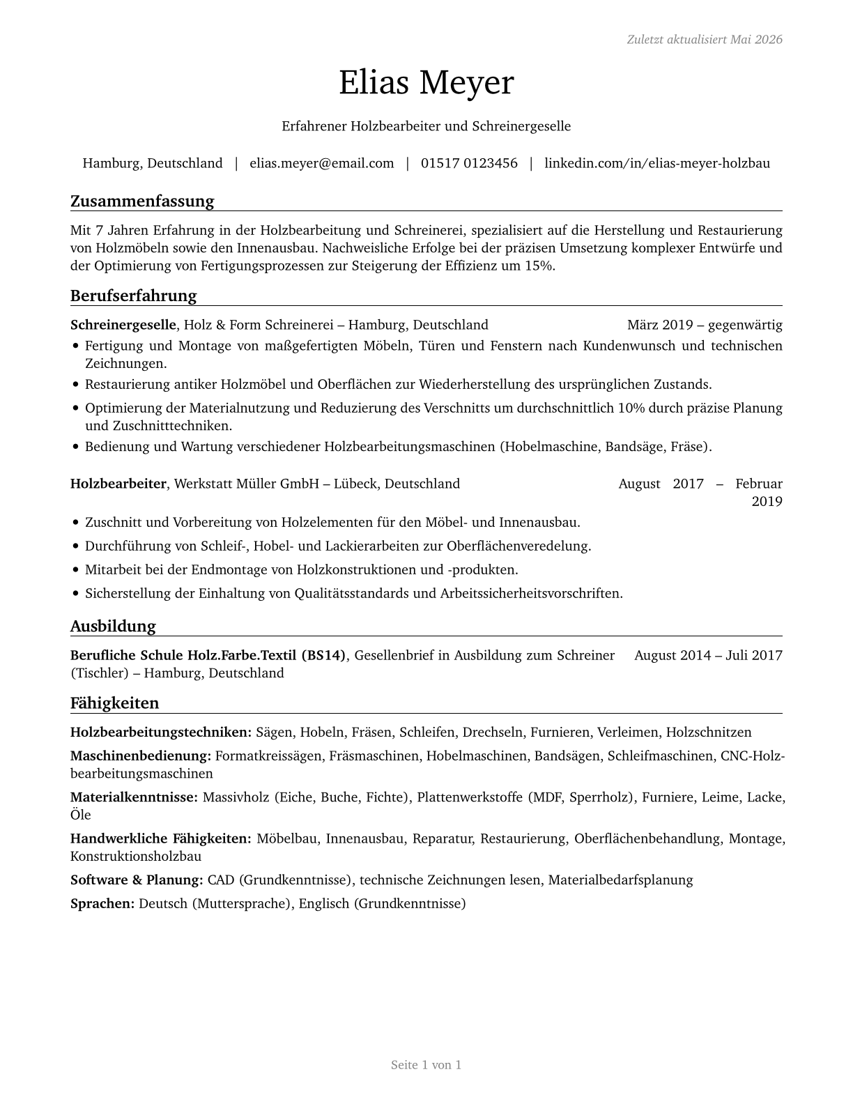 Woodworkers, All Other CV in German — page 1